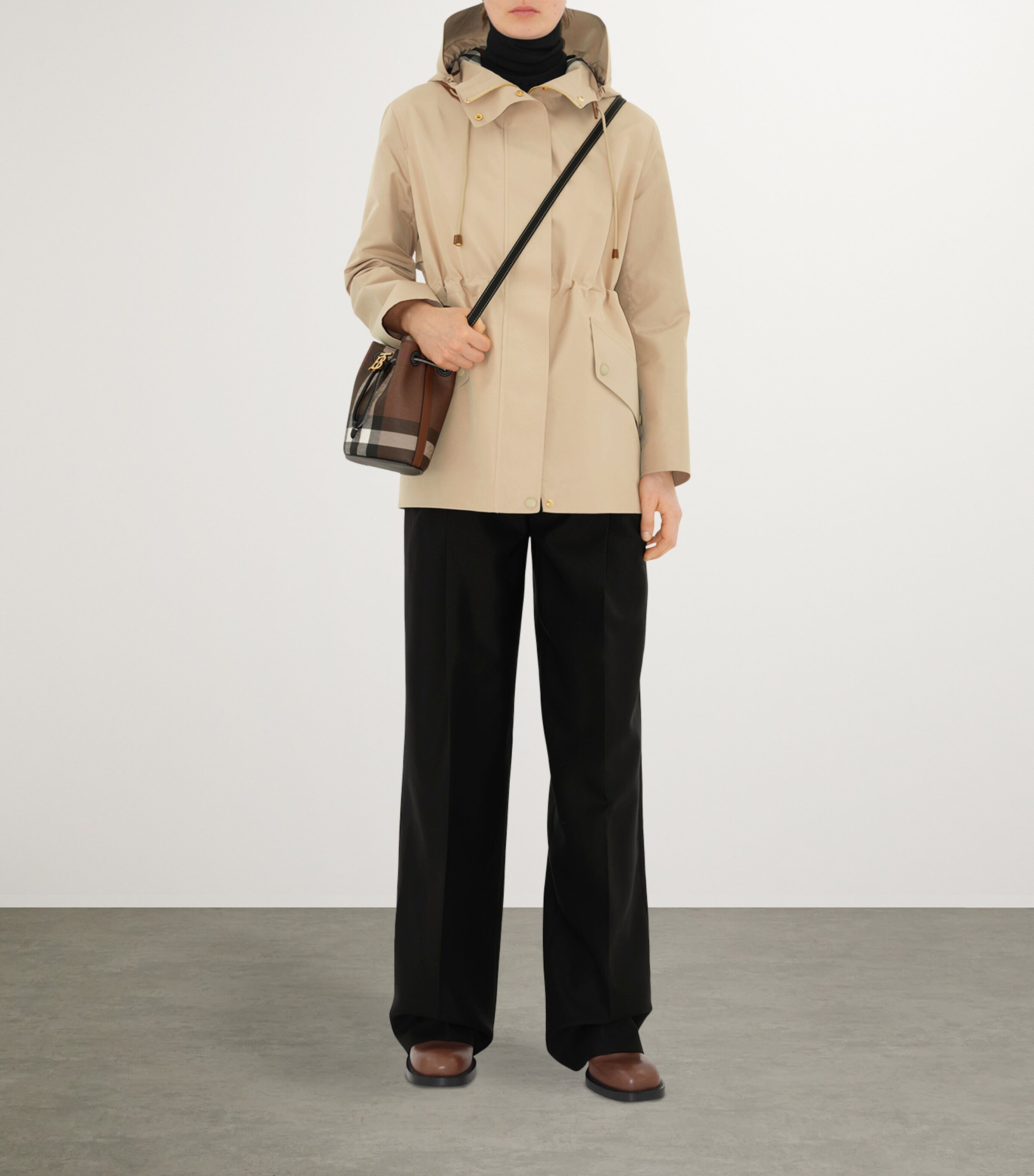 Burberry Mini Check Monogram Bucket Bag Dark Birch Brown Image 4