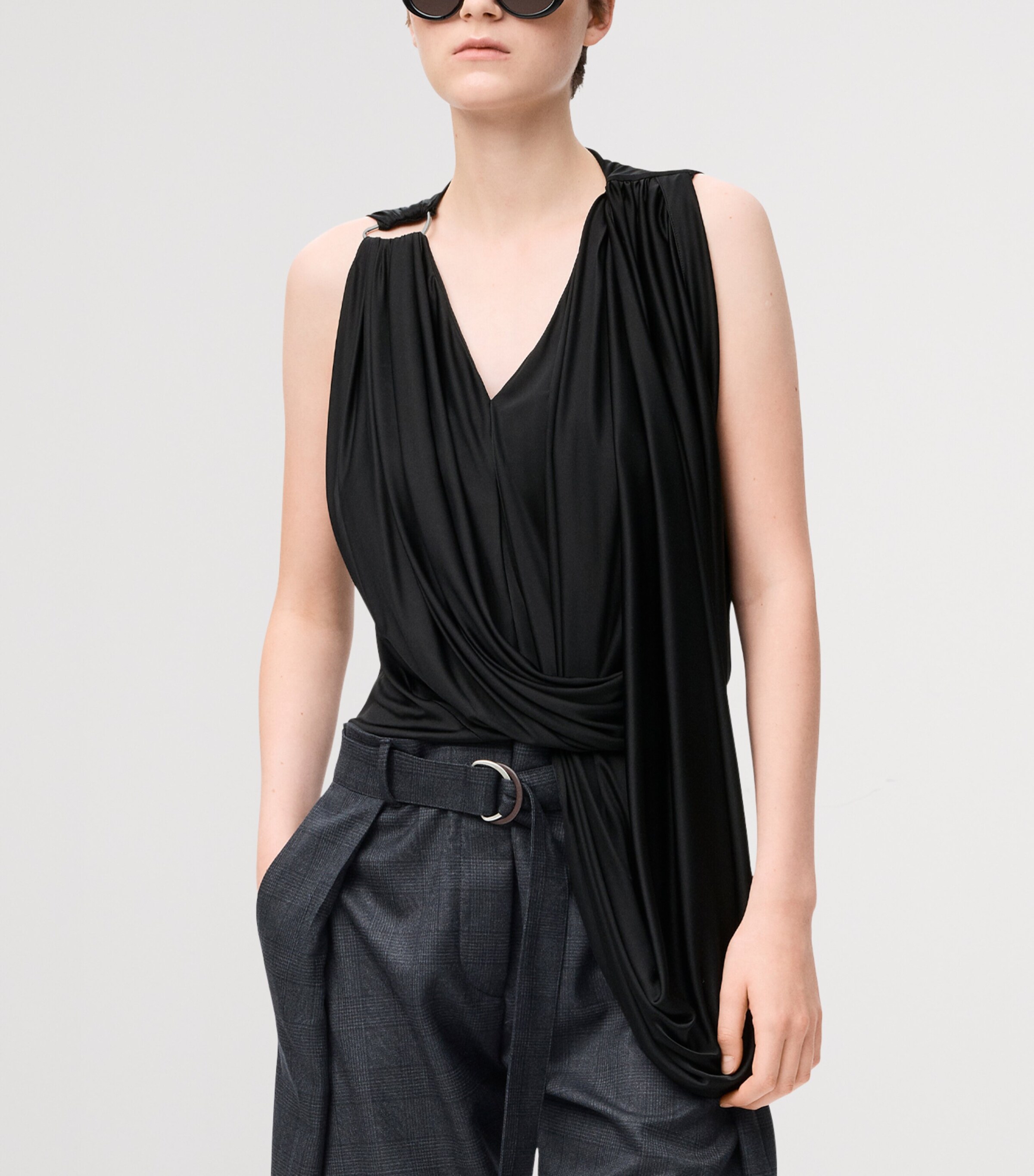 Draped Sleeveless Top BLACK Image 3