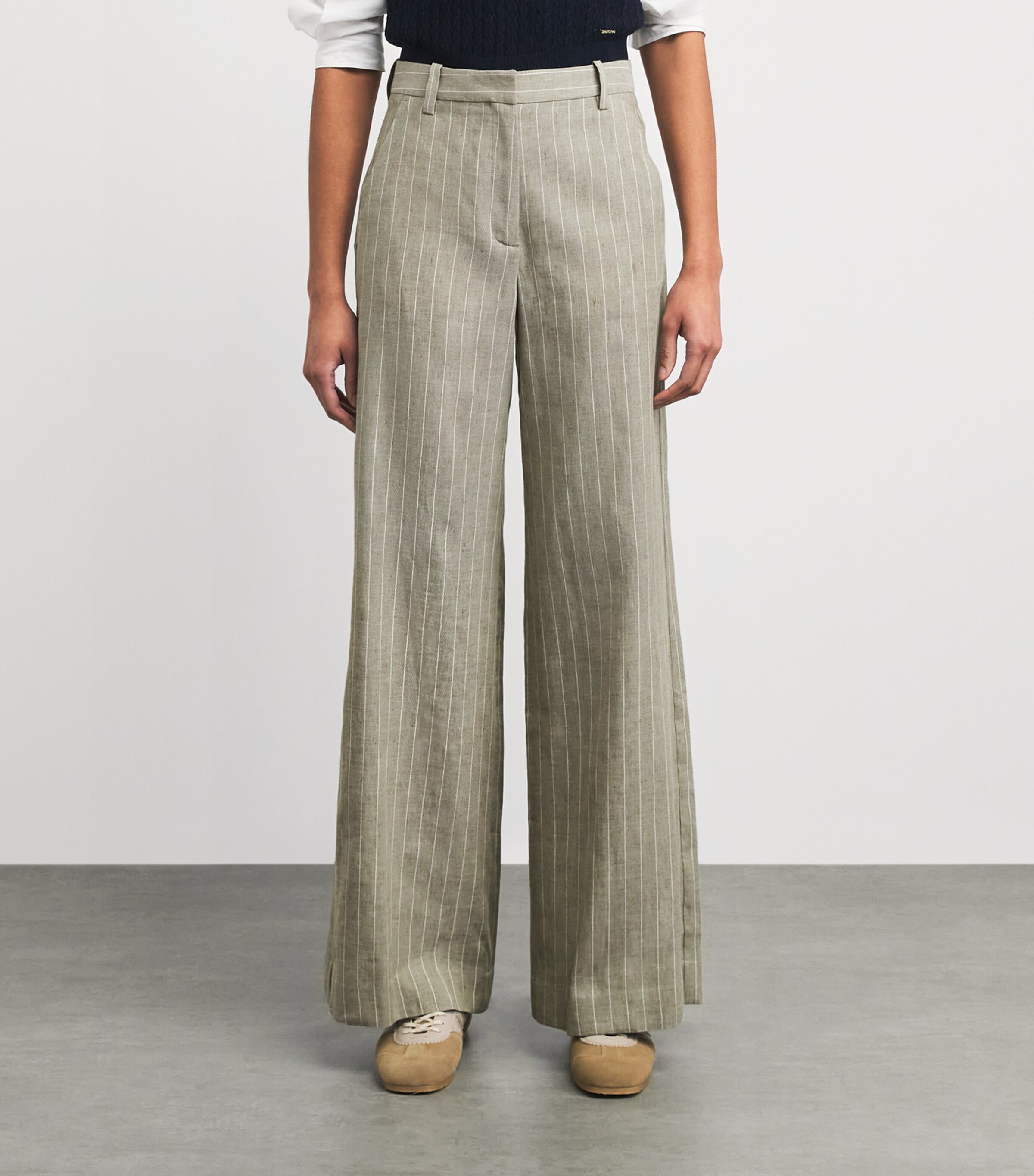 Maje Womens Linen-Cotton Blend Tailored Trousers Khaki Image 4