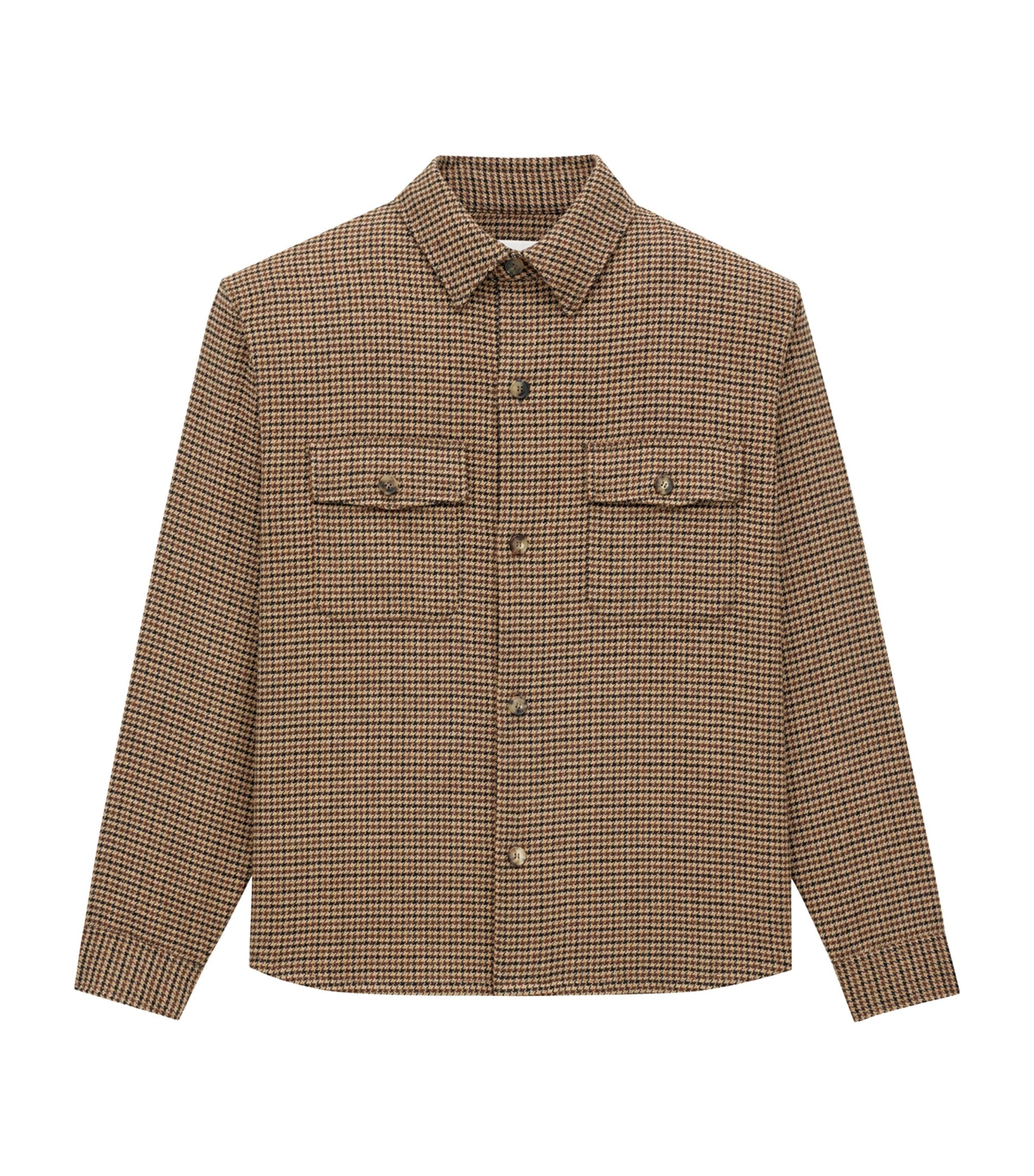 Saint Laurent Overshirt In Puppy Tooth In Brown