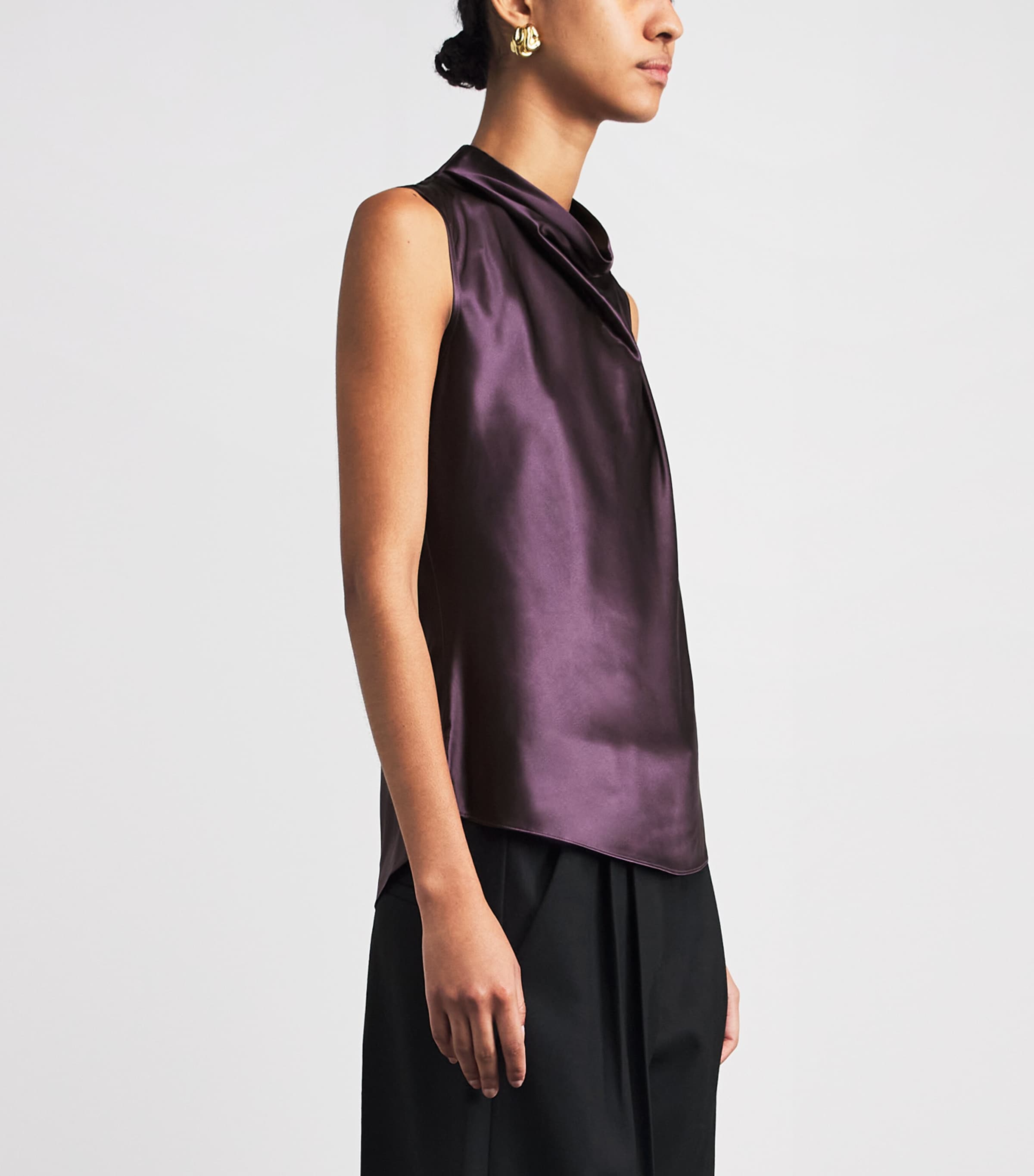 Veronica Beard Womens Silk-Blend Sleeveless Tam Blouse Dark Eggplant Image 4