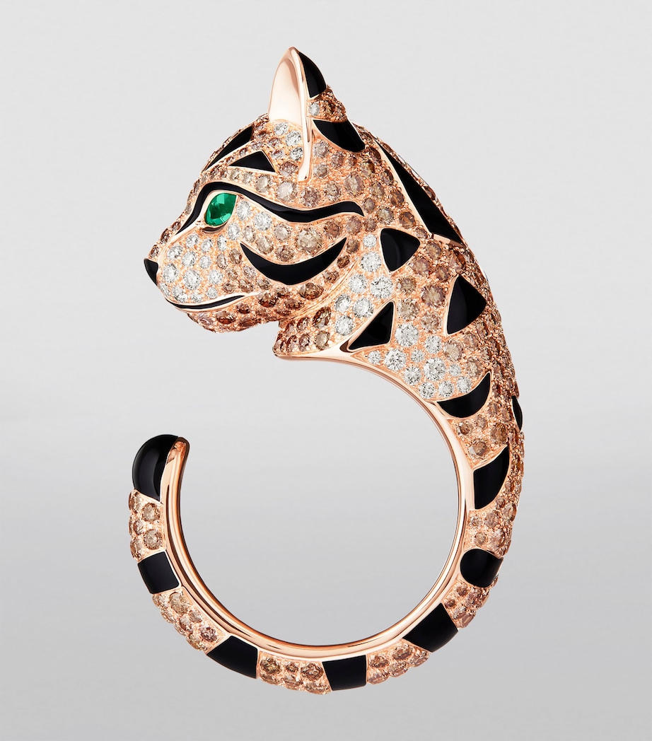 Rose Gold, Diamond and Emerald Fuzzy the Leopard Cat Ring ROSE GOLD Image 3