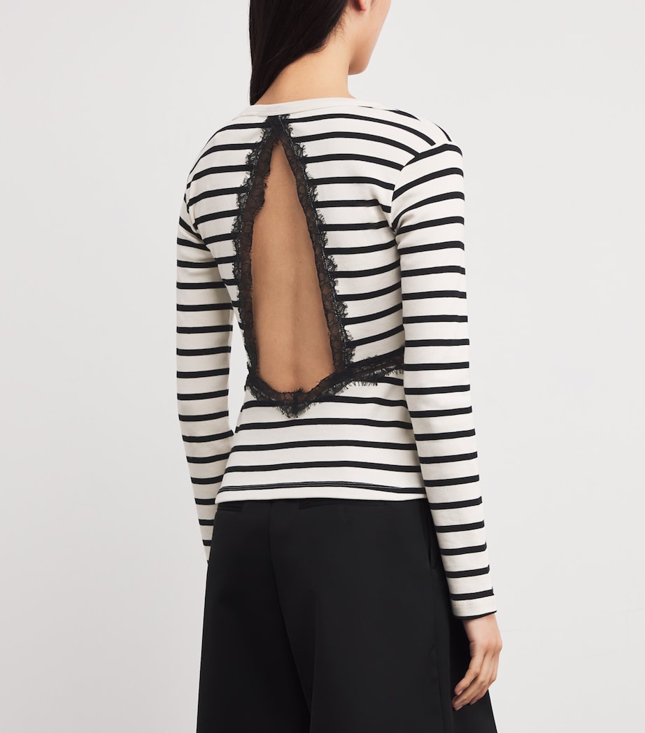 Cotton Stripe Lace Detail T-Shirt DUAL-COLOR Image 4