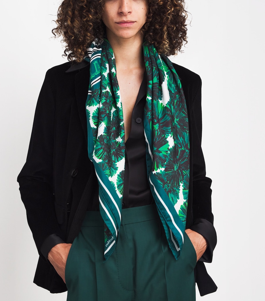 Silk Floral Print Square Scarf EMERALD Image 2