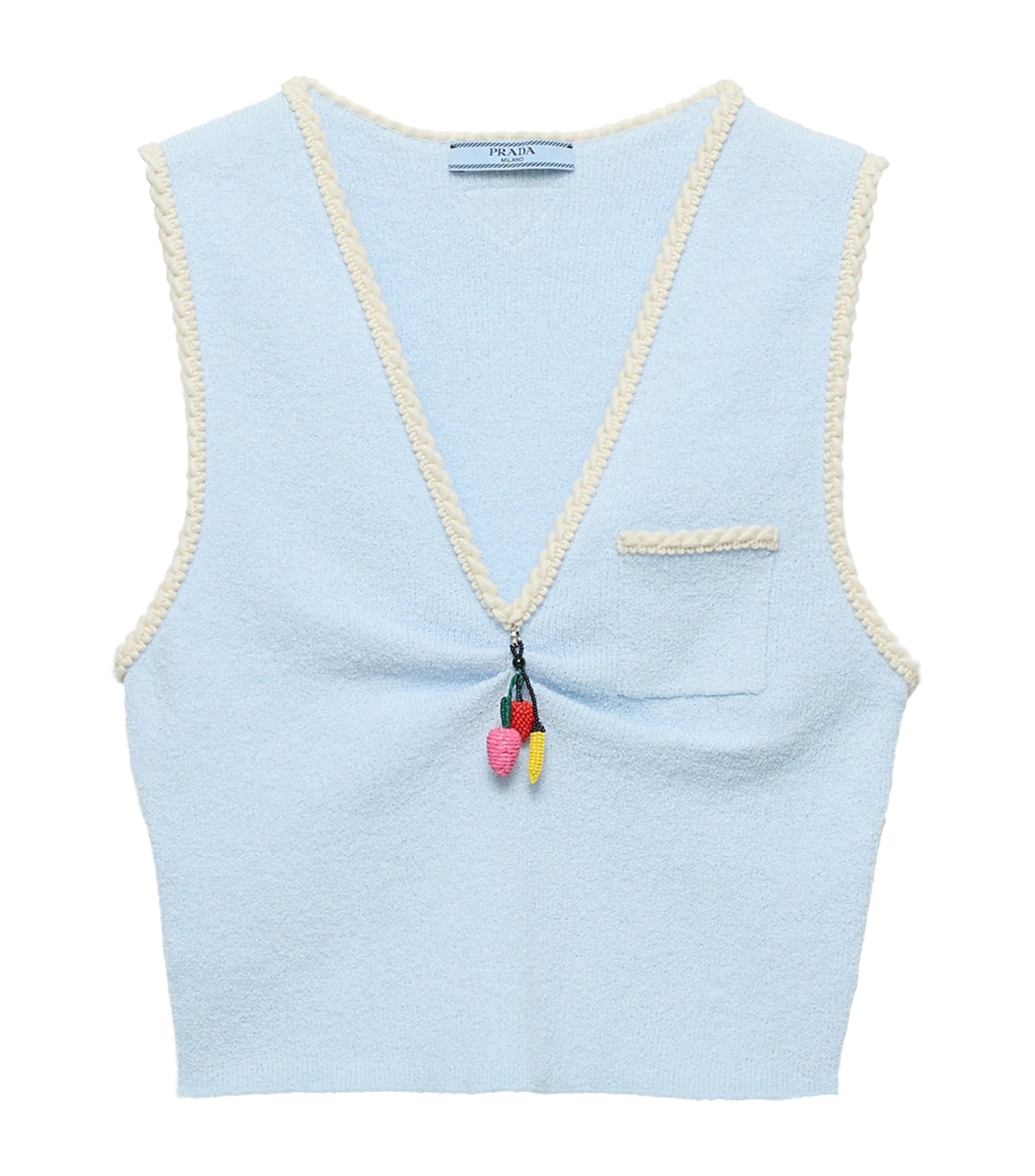 Prada Womens Cotton Bouclé Charm Crop Top Light Blue Image 1