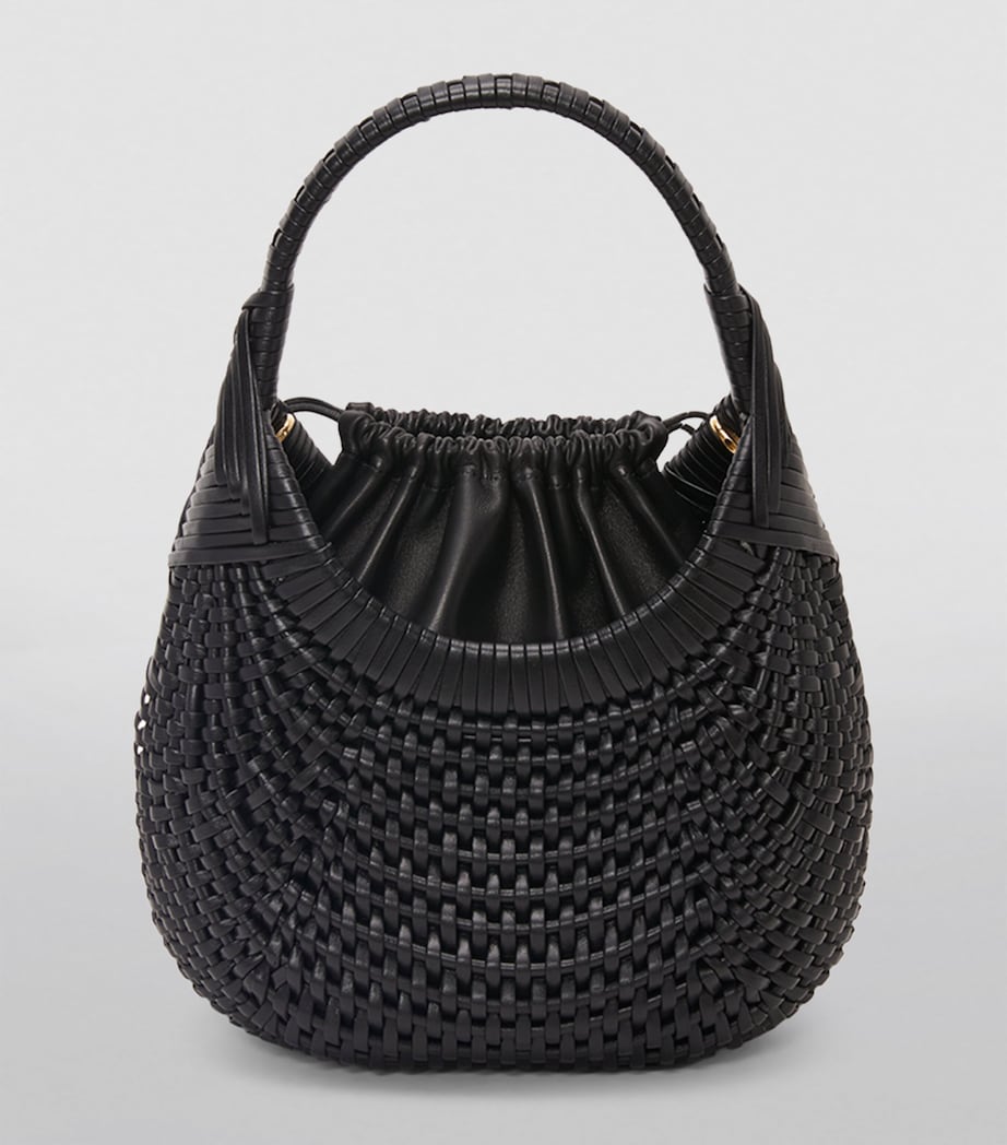 Leather Diamond Top-Handle Bag BLACK Image 3