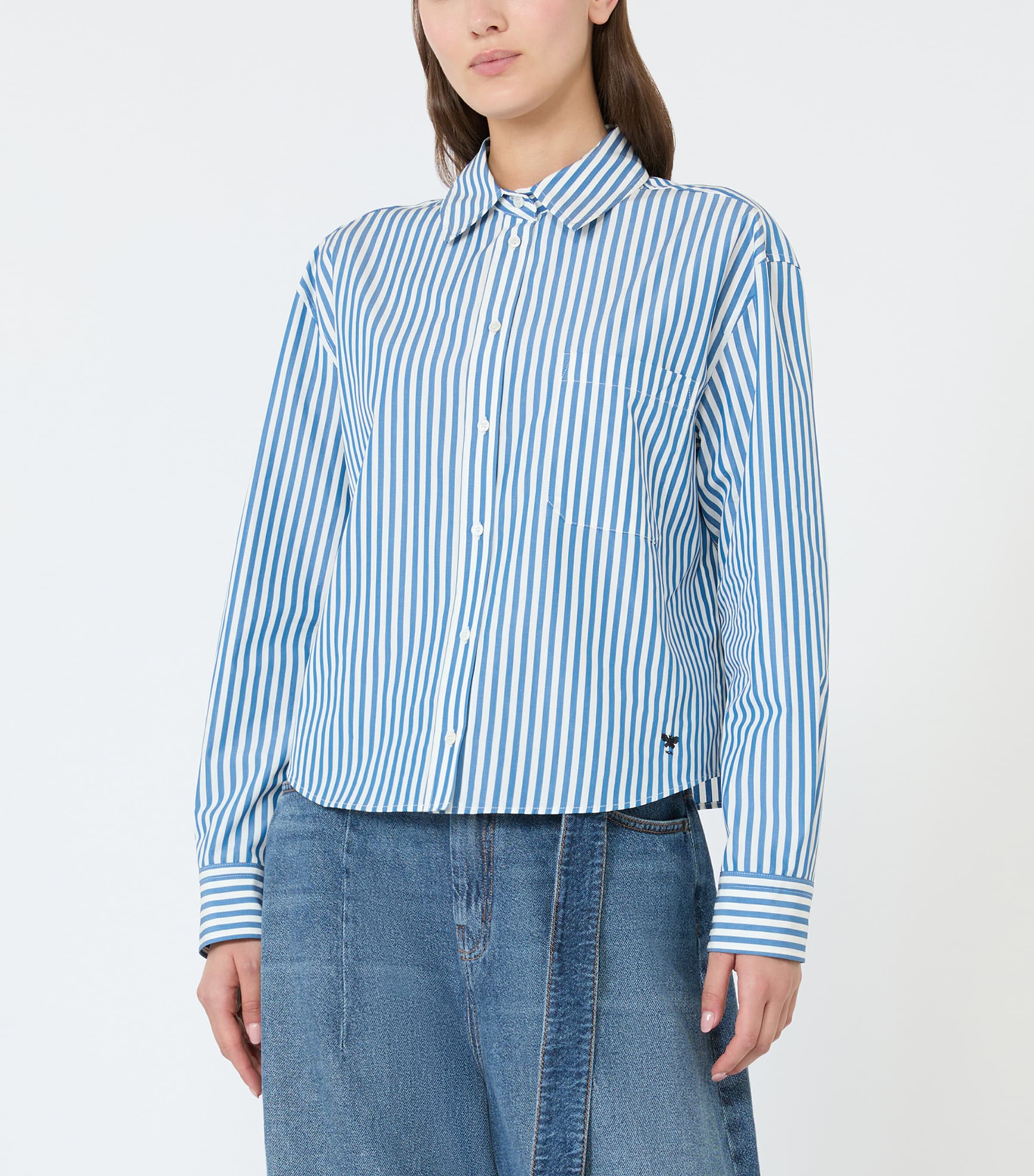 Weekend Max Mara Womens Stripe Cropped Shirt Cornflower Blue Image 3