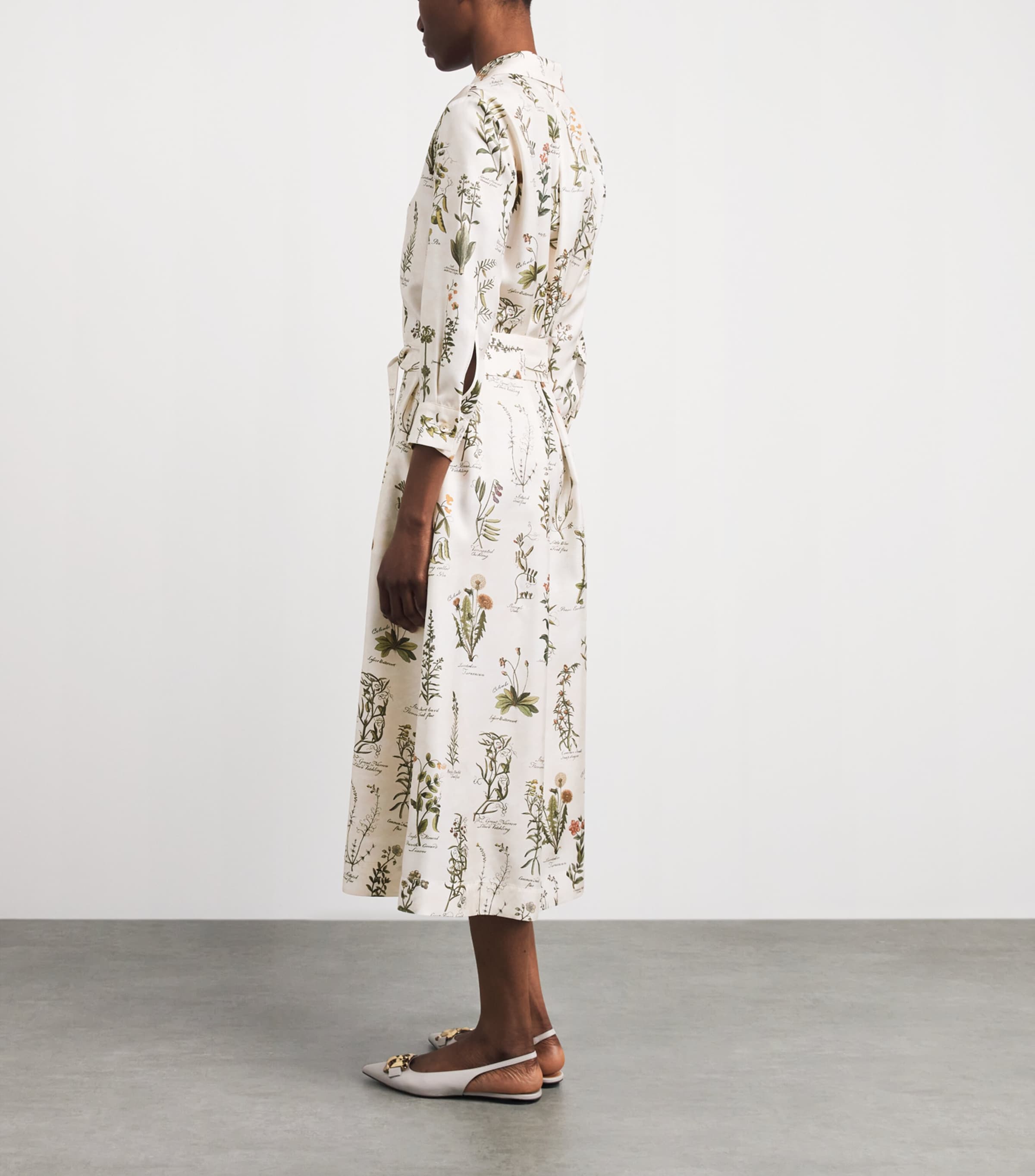 Colombo Womens Silk Floral Print Midi Shirt Dress Herbs Print Col.sand Image 4
