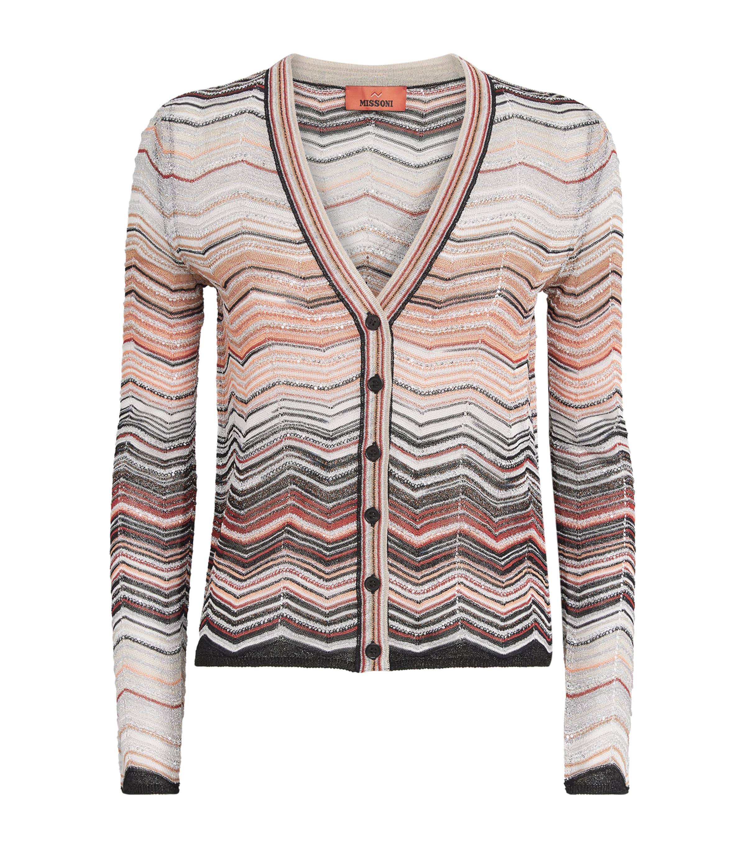 Embellished Zigzag Cardigan SM9ZV RED/BEIGE TONE Image 1