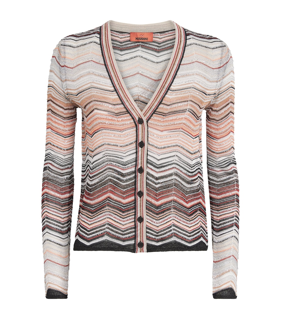 Embellished Zigzag Cardigan SM9ZV RED/BEIGE TONE Image 1