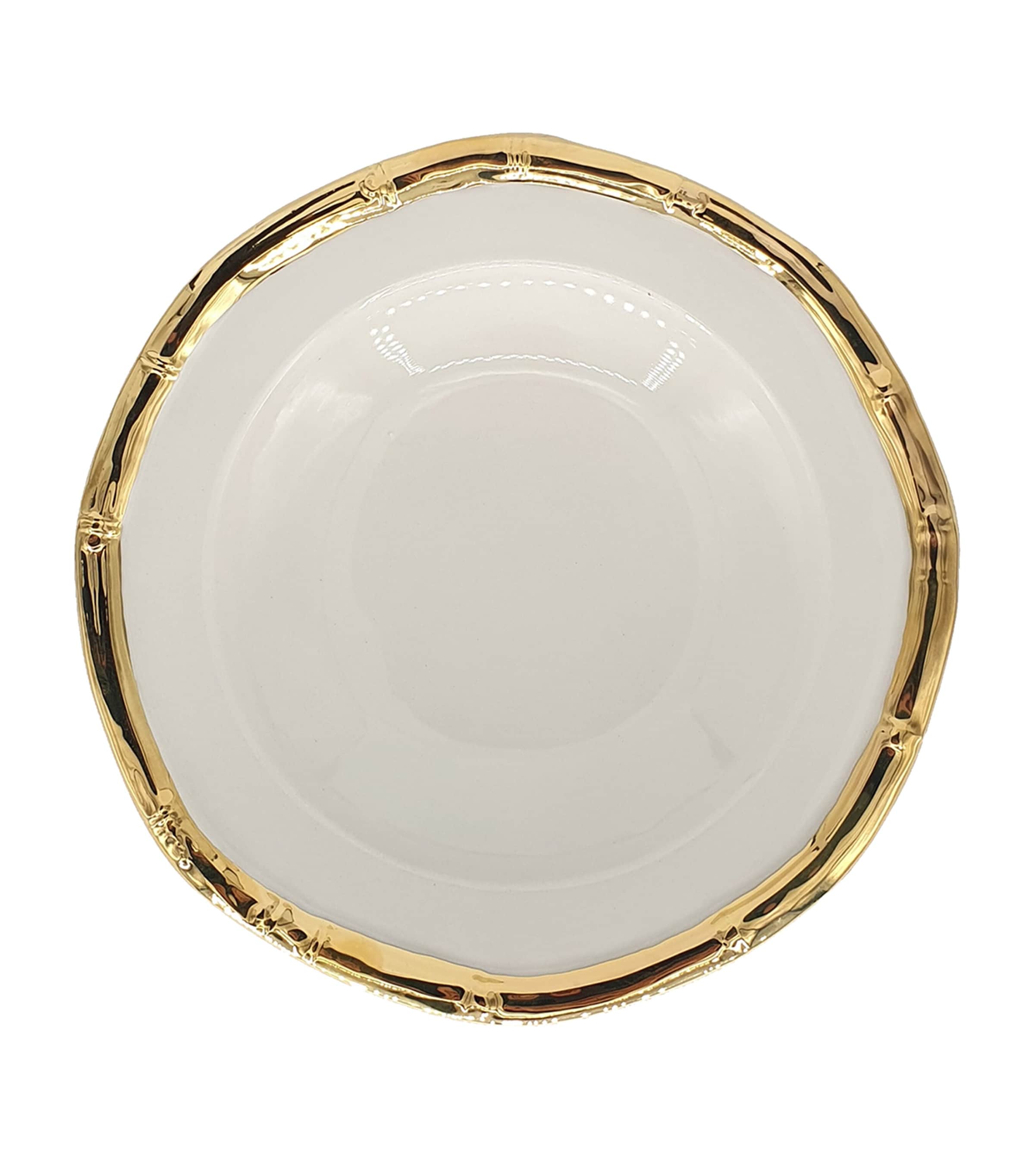 Ceramic Bamboo Pasta Bowl (32cm) WHITE & GOLD Image 1