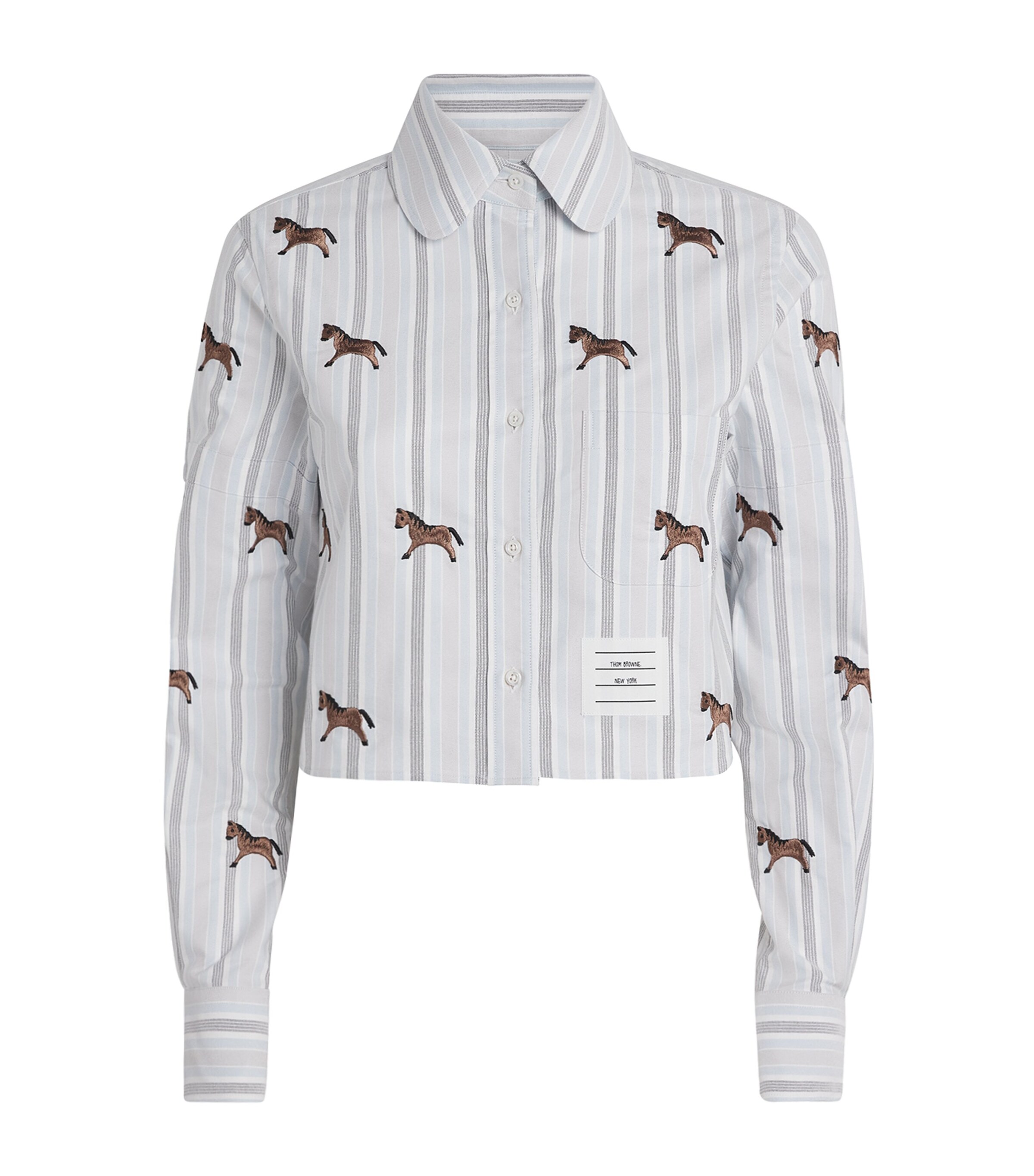 Thom Browne Womens Cotton Embroidered Cropped Shirt Medium Blue Image 1