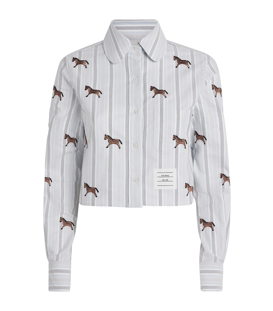 Thom Browne Womens Cotton Embroidered Cropped Shirt Medium Blue Image 1