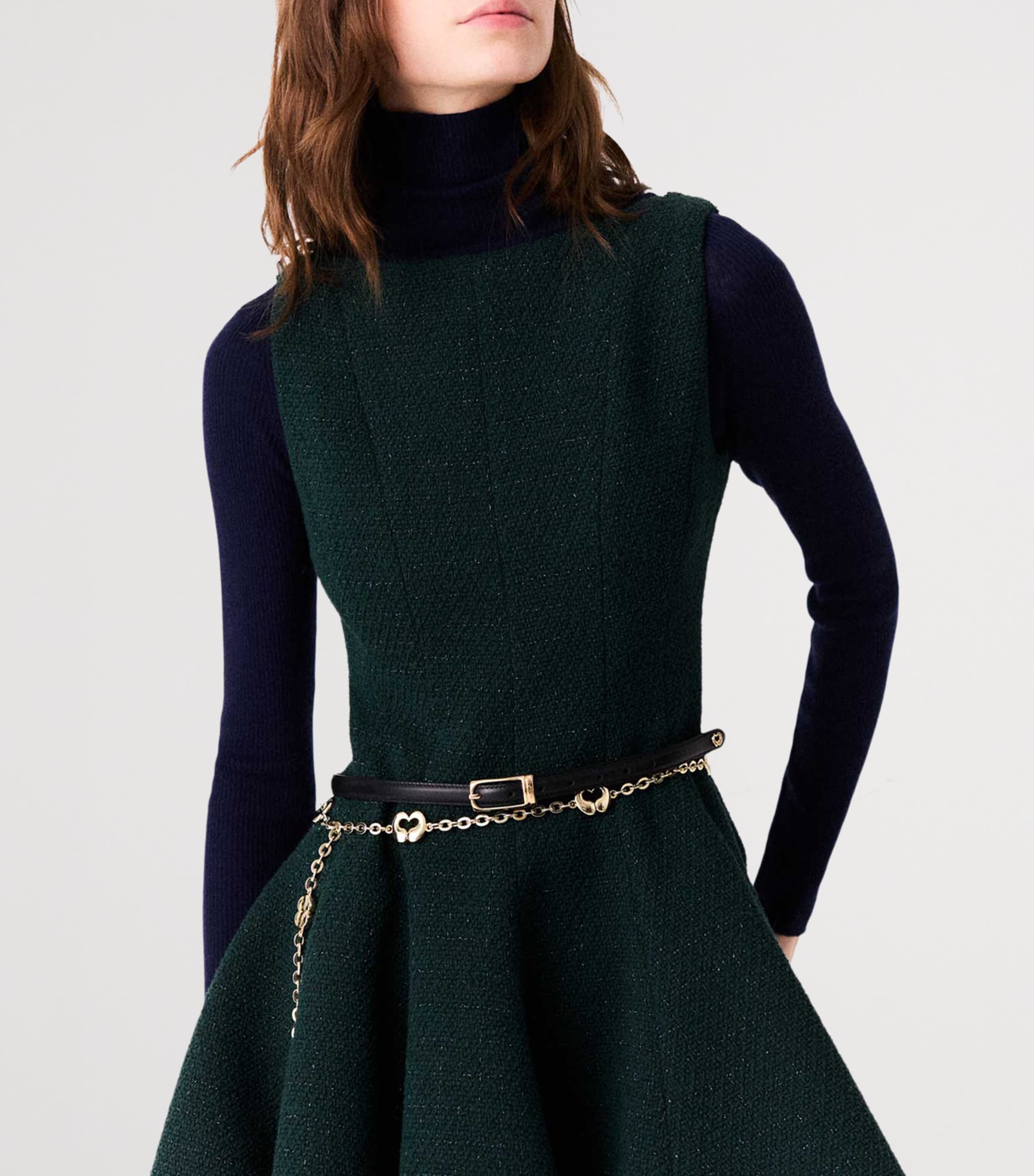 Maje Womens Tweed Sleeveless Mini Dress Bottle Green Image 7