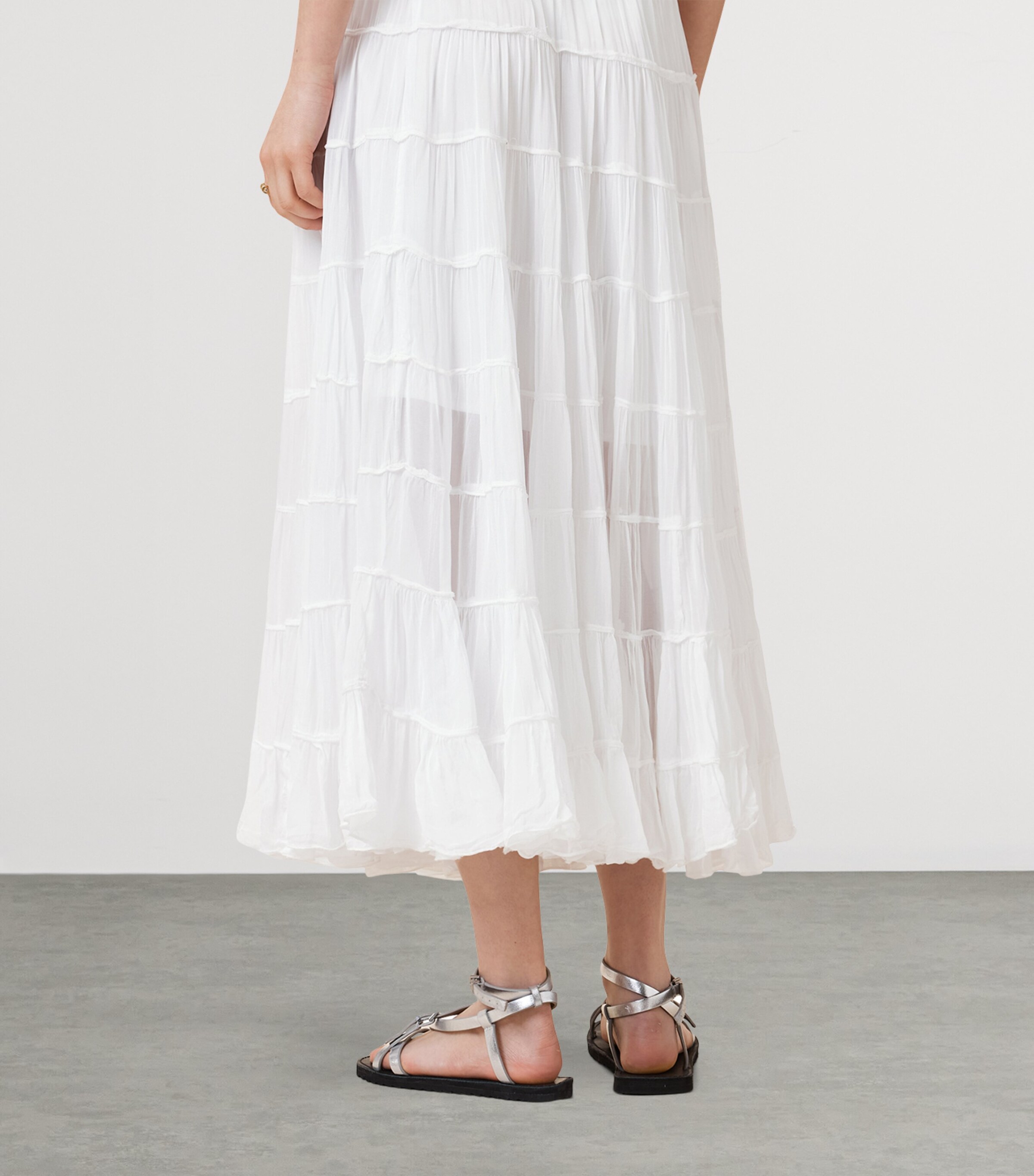AllSaints Womens Eva Tiered Midi Skirt Chalk White Image 8