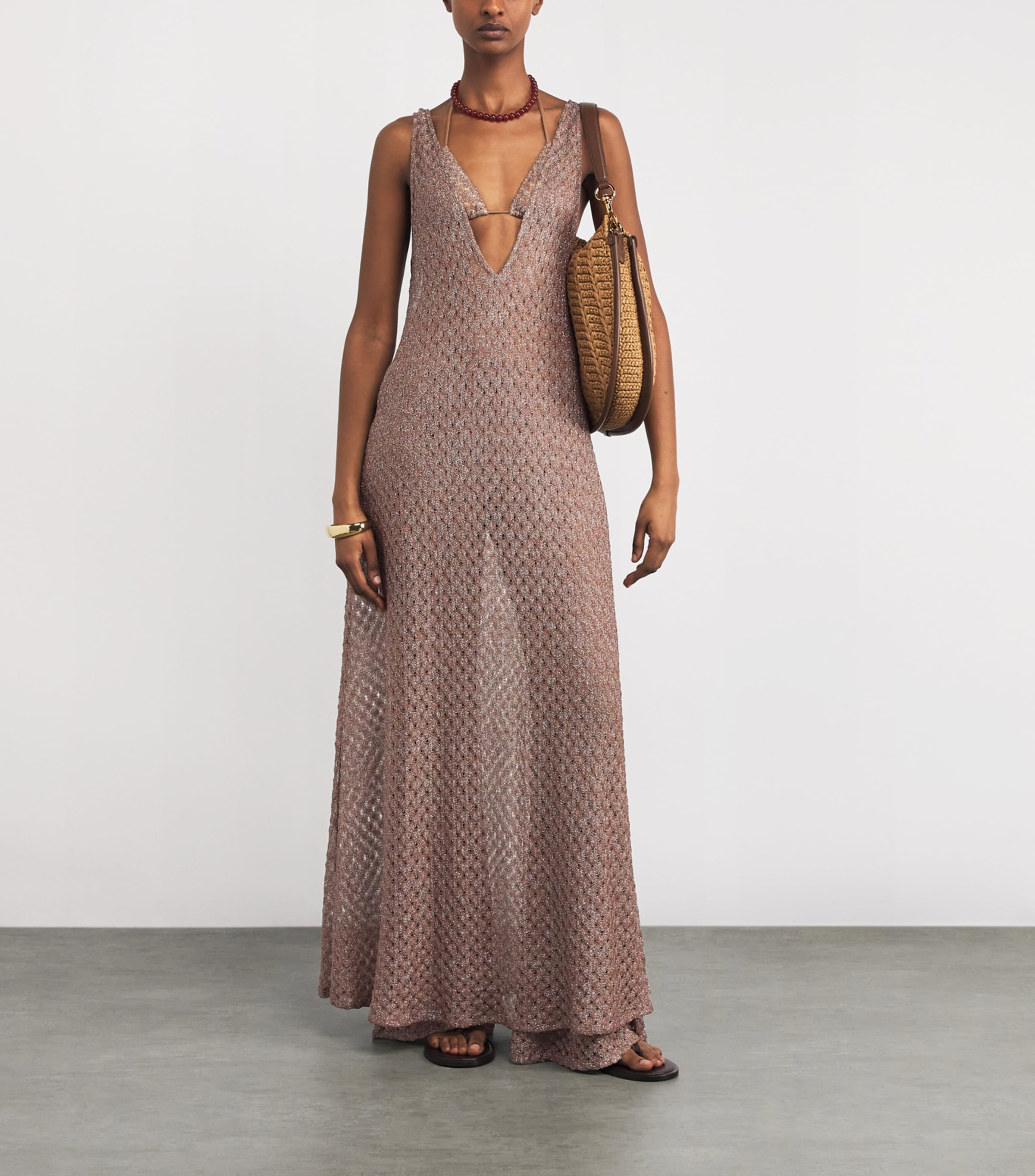 Crochet Sleeveless Maxi Dress S80EE BROWN Image 2