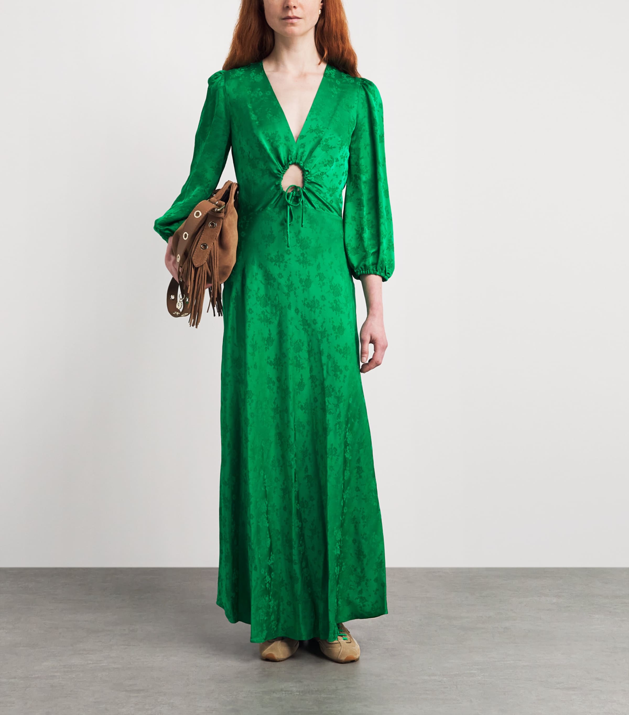 Sandro Paris Womens Floral Jacquard Maxi Dress Green Image 2