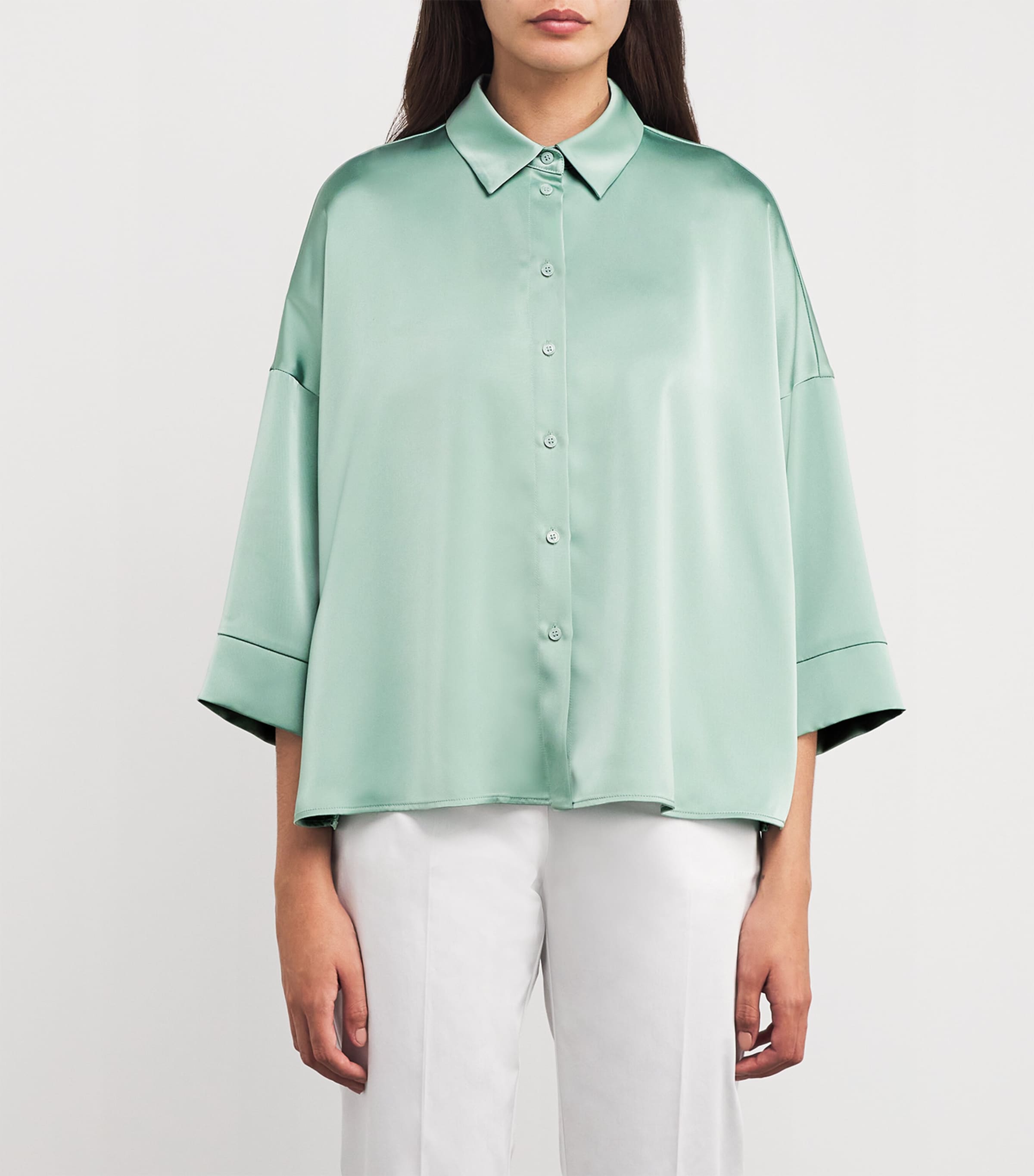 MAX&Co. Womens Satin Shirt Water Green Image 3