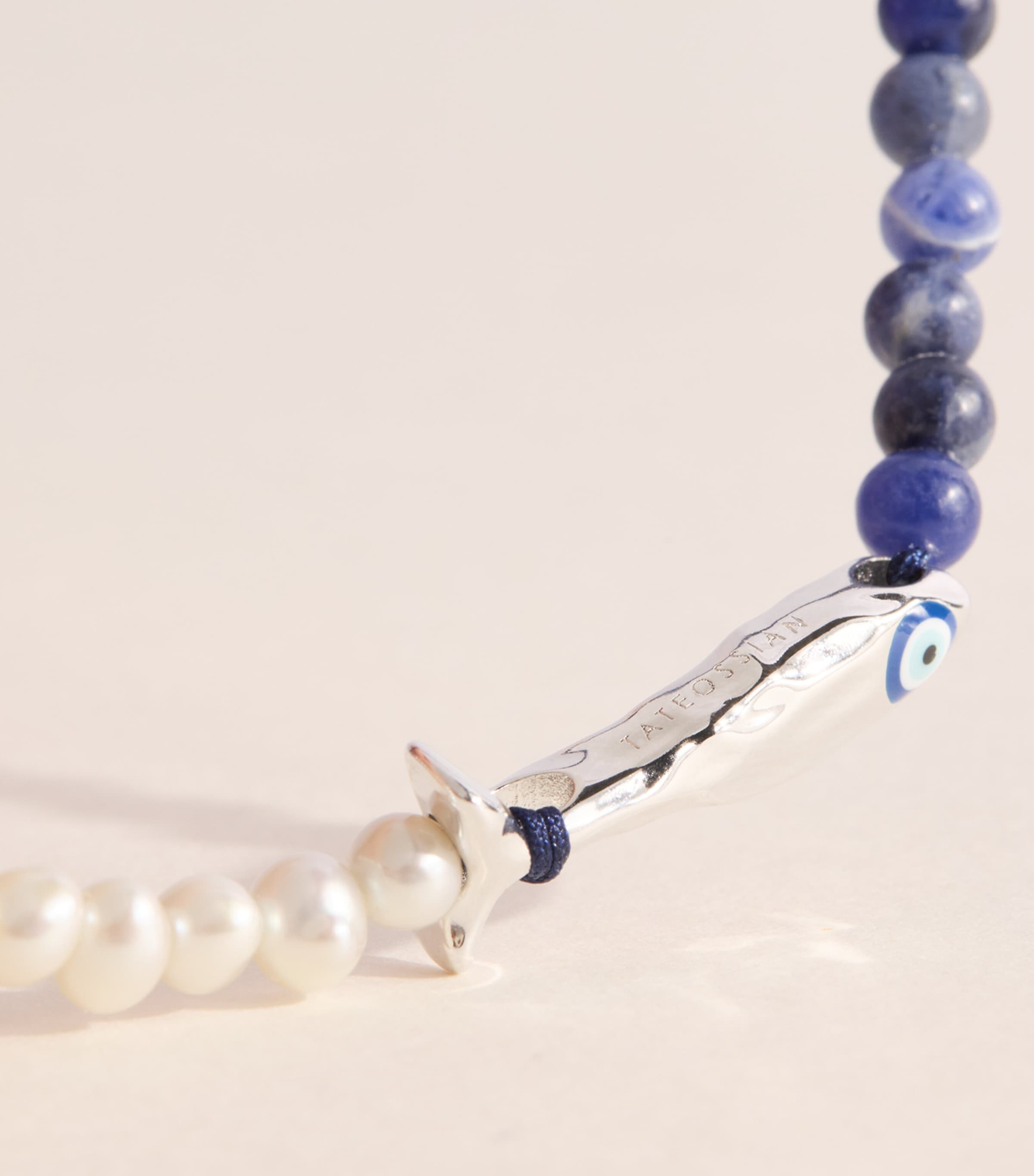 Tateossian Sodalite and Freshwater Pearl Feng Shui Fish Bracelet Blue Image 4