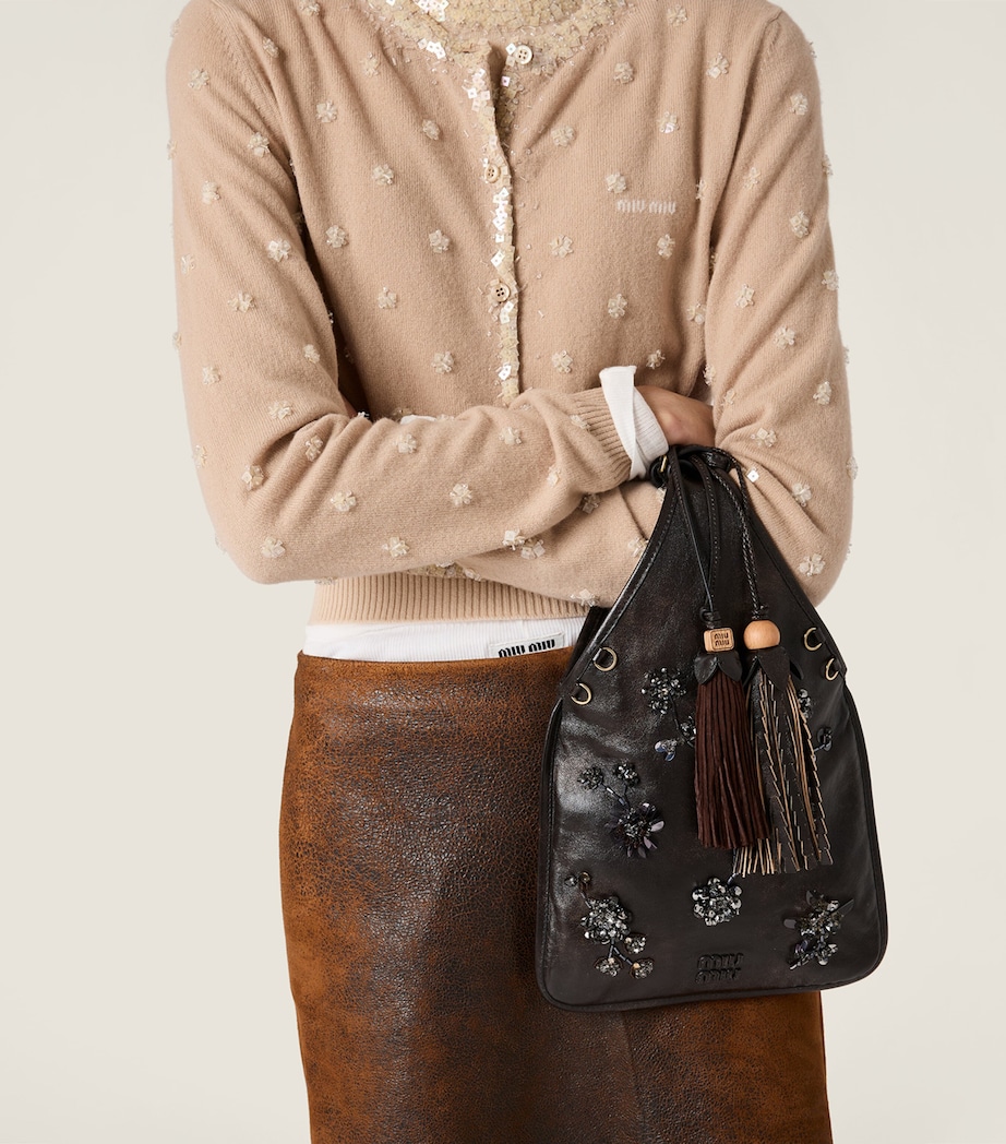 Leather Embellished Top-Handle Bag F0201 Image 5