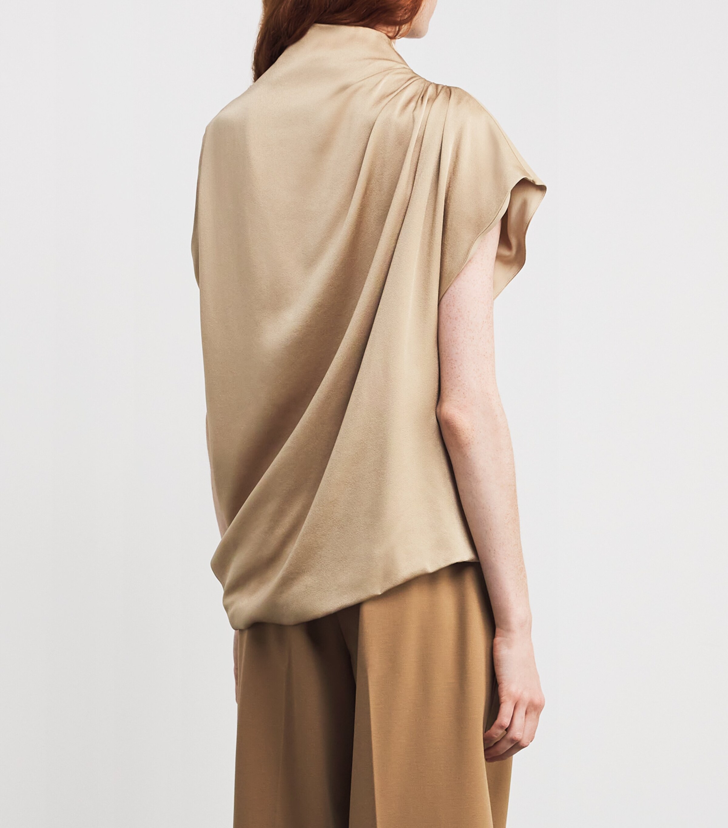 Fabiana Filippi Womens Satin Asymmetric Ruched Top Acero Image 4