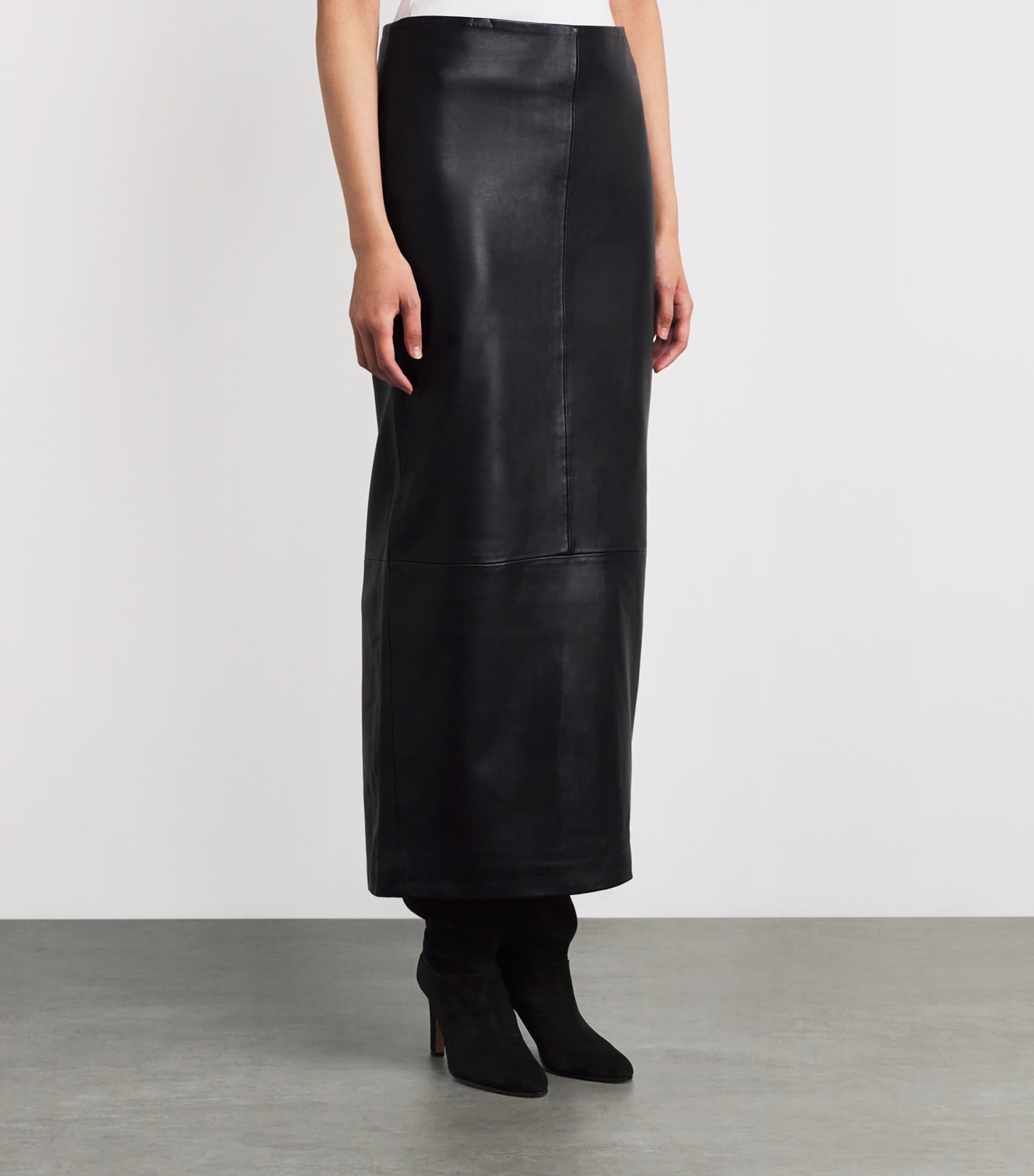 Column Leather Maxi Skirt BLACK Image 3