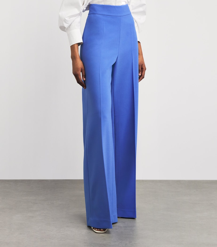 Carolina Herrera Womens Stretch-Wool Wide-Leg Diane Trousers Bluebell Image 4