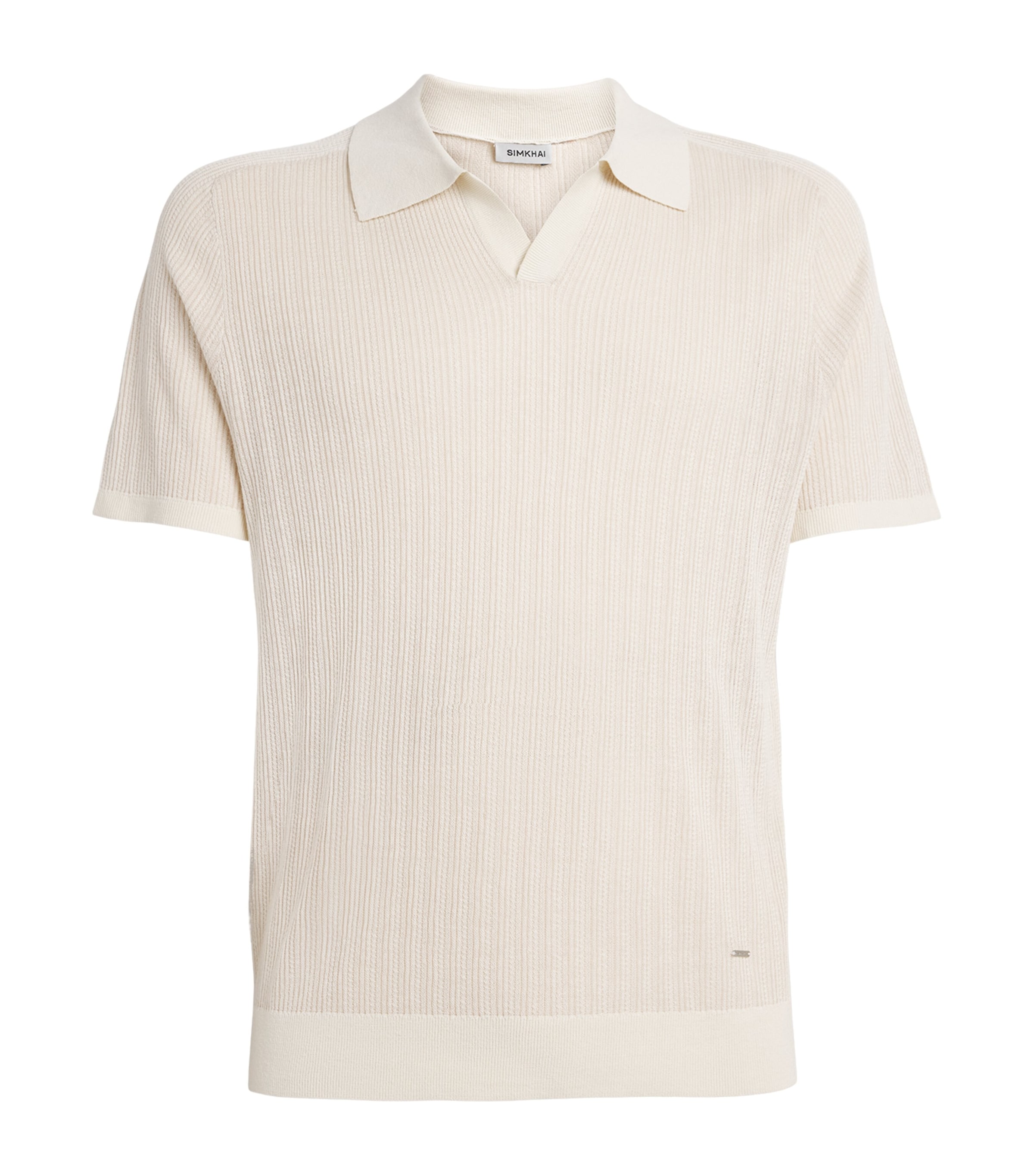 Simkhai Rib-Knit Open-Collar Polo Shirt Off White Multi