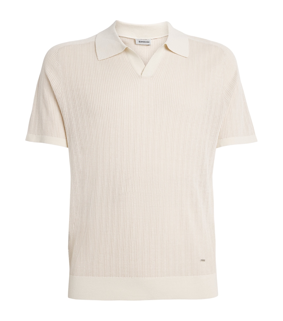 Simkhai Rib-Knit Open-Collar Polo Shirt Off White Multi