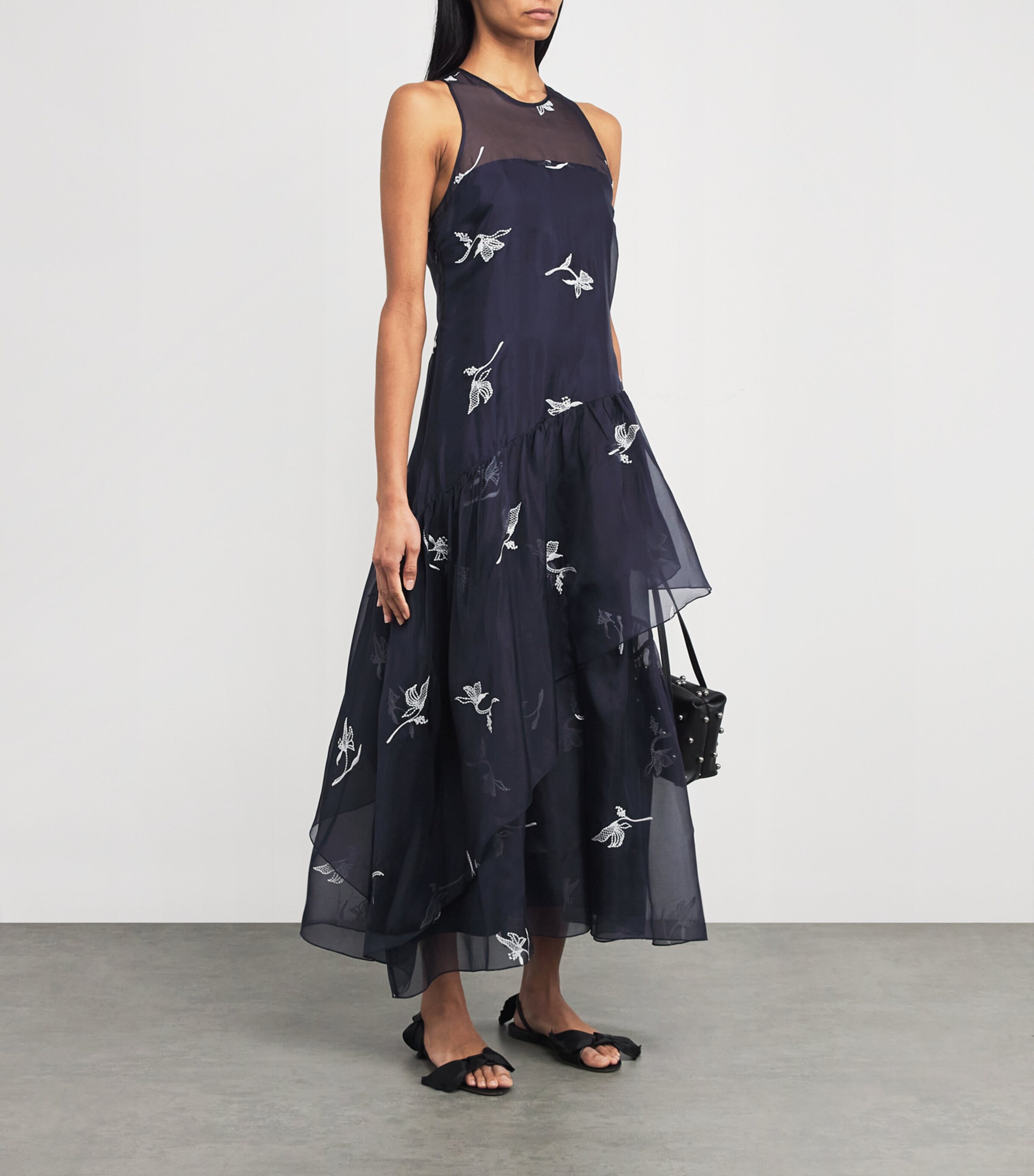 Cinq A Sept Womens Silk Embroidered Roberta Midi Dress Navy/ivory Image 2