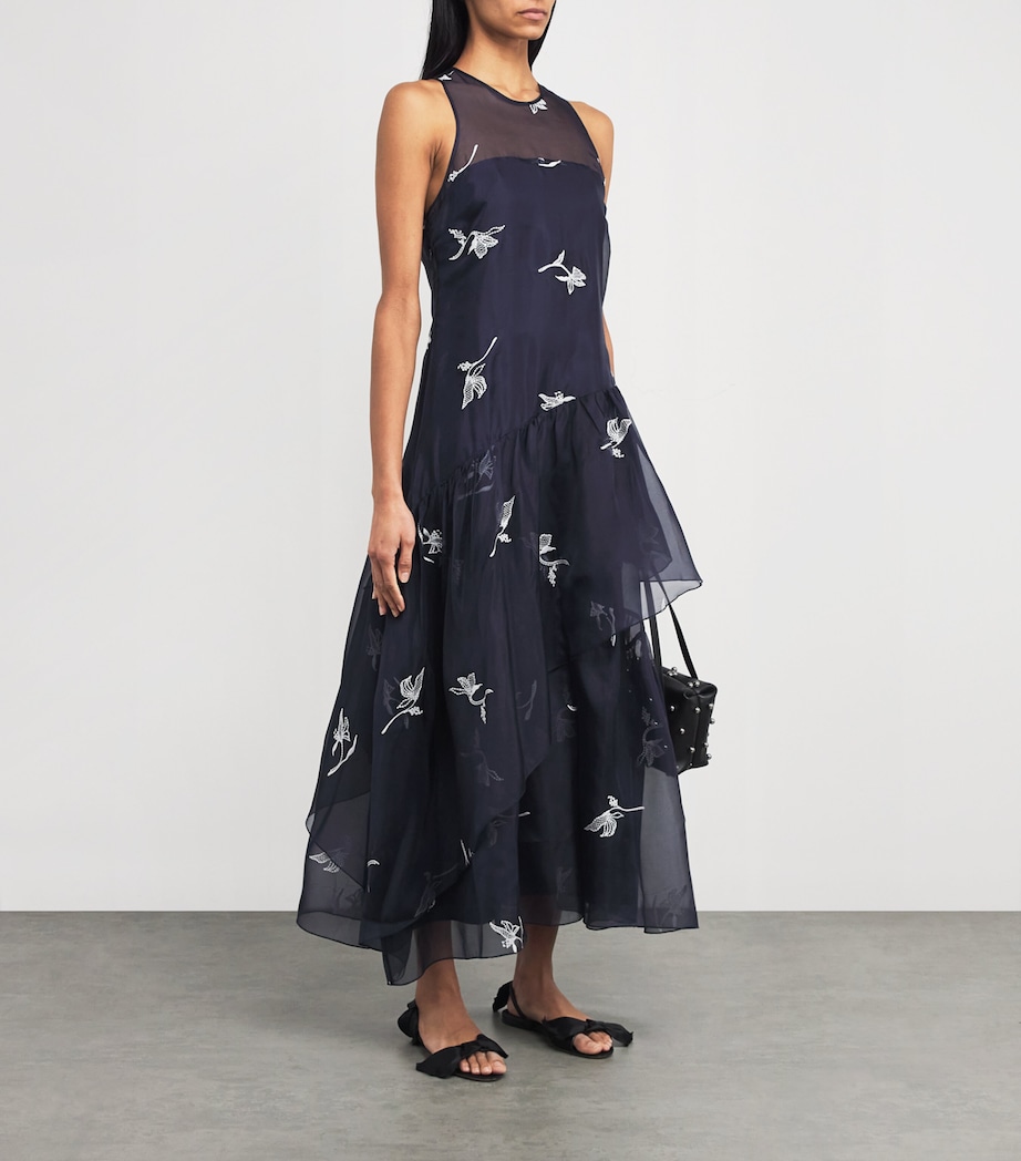Cinq A Sept Womens Silk Embroidered Roberta Midi Dress Navy/ivory Image 2