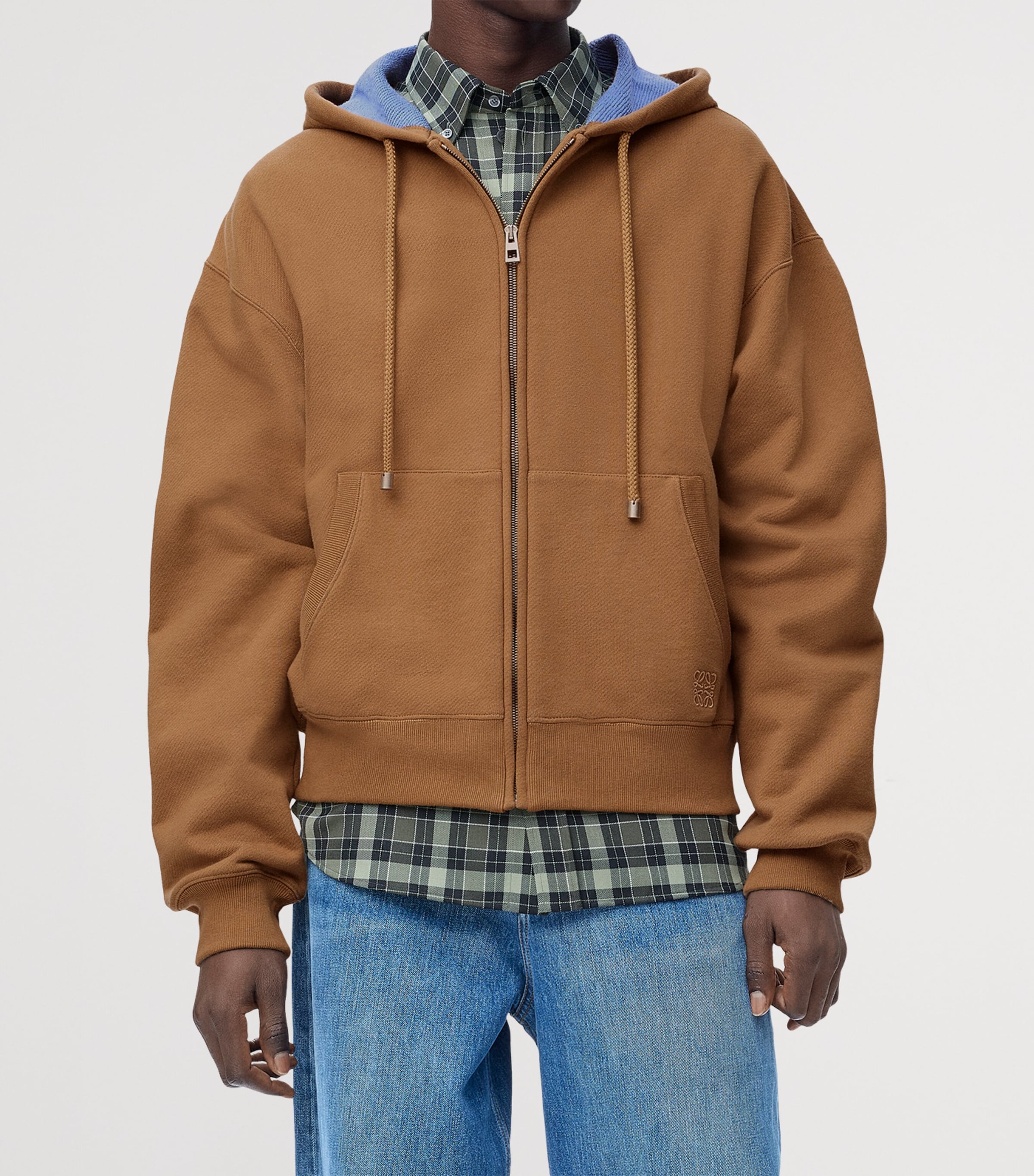 Cotton-Blend Anagram-Detail Hoodie BEIGE/BLUE Image 2