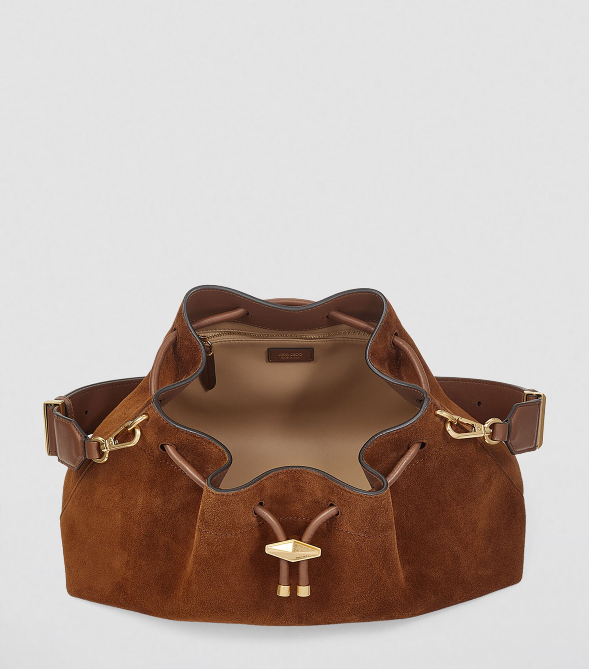 Medium Suede Cinch Bucket Bag TAN/GOLD Image 4