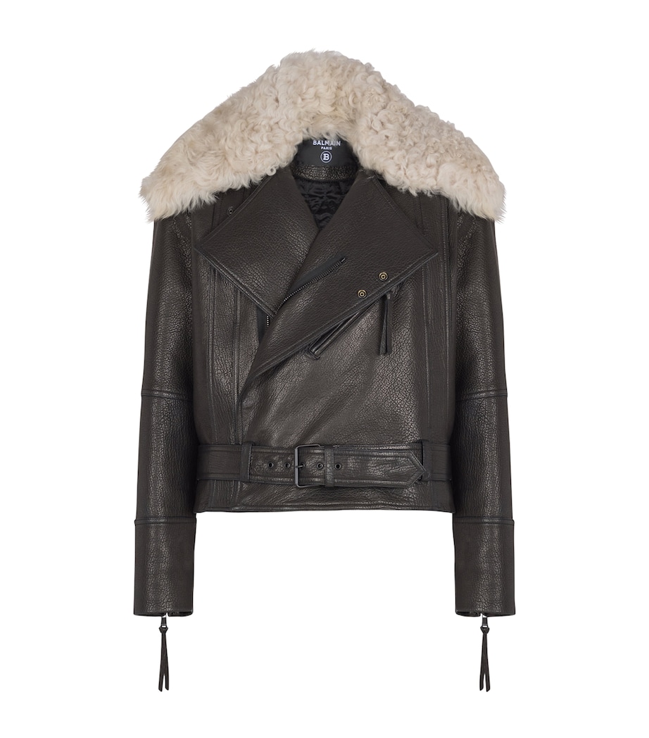Fur-Trim Collar Leather Jacket ECJ NOIR/NATUREL Image 1