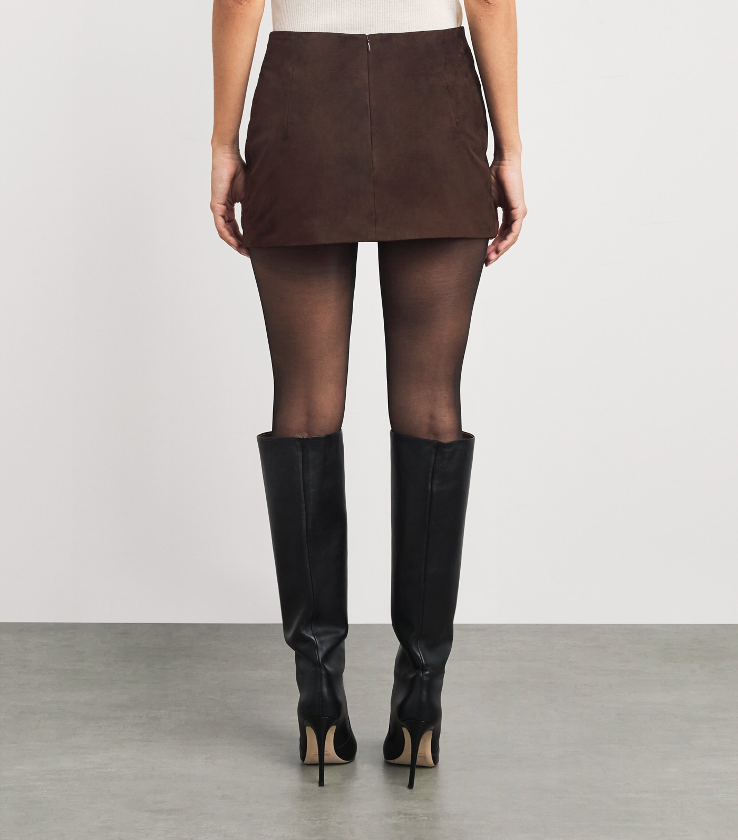 NOUR HAMMOUR Womens Suede Avery Mini Skirt Mocha Image 4