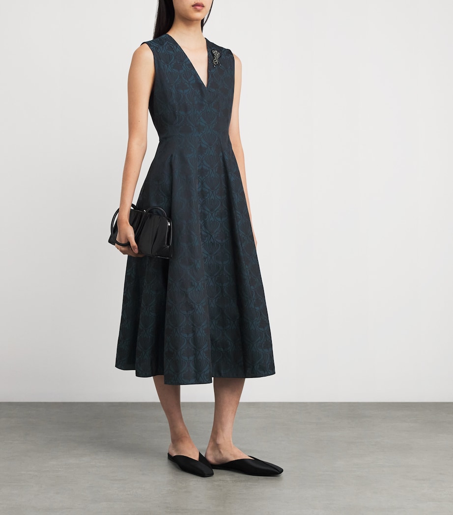 Crystal Brooch Jacquard Midi Dress MIDNIGHTBLUE Image 2