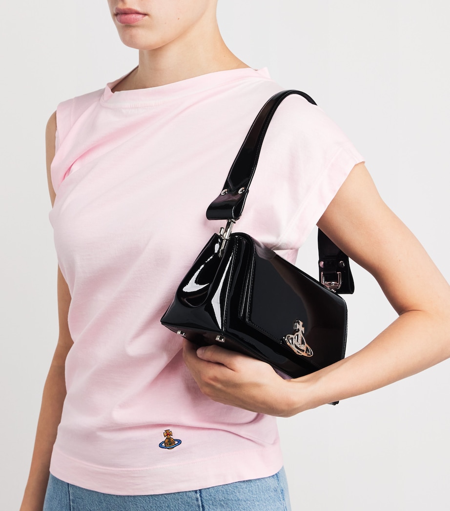 Medium Patent Leather Hazel Top-Handle Bag N403 BLACK Image 5