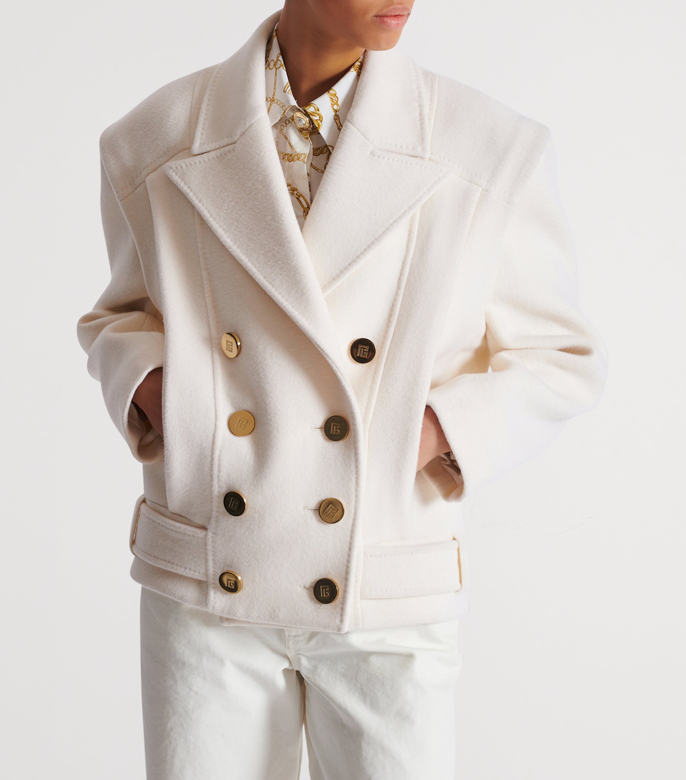 Wool-Cashmere Pea Coat 0FA BLANC Image 5