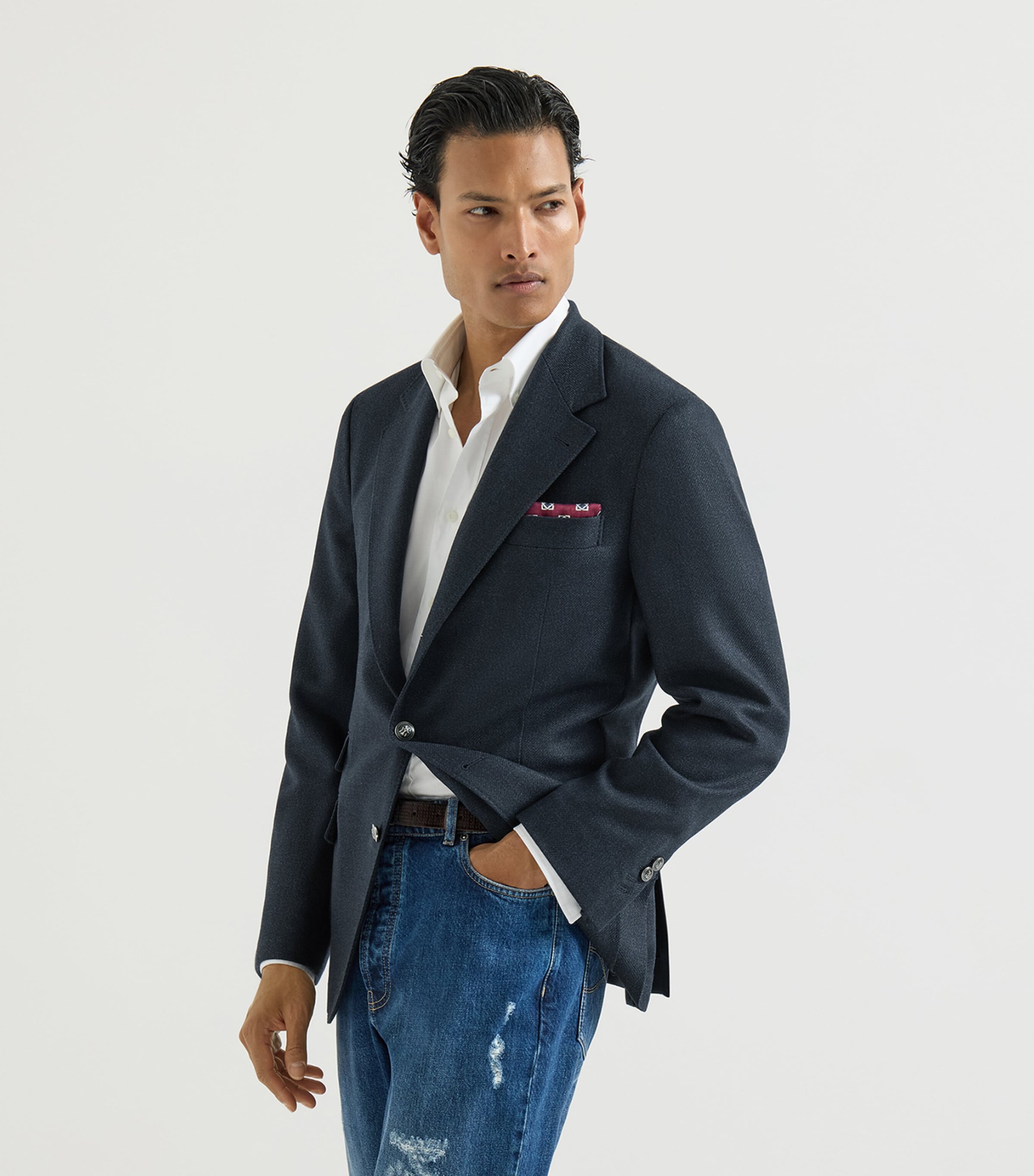 Brunello Cucinelli Mens Mouliné Virgin Wool Twill Deconstructed Blazer Image 3