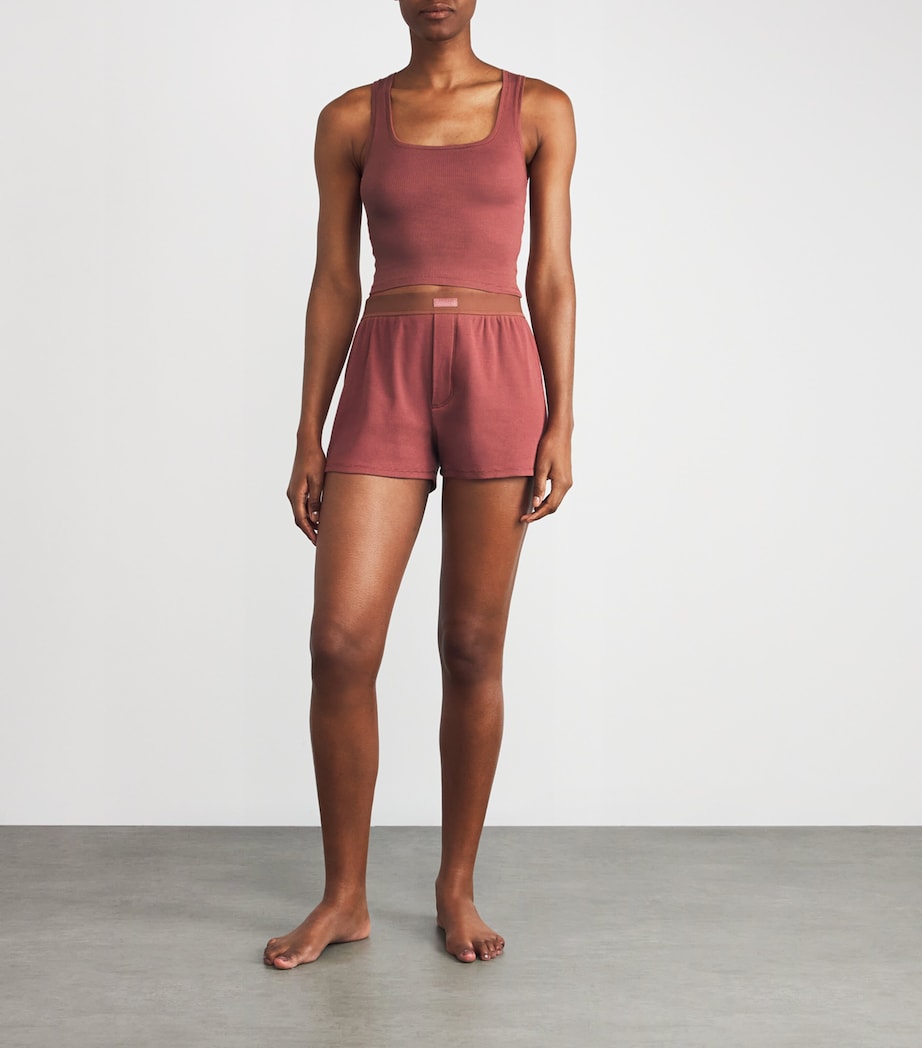 Cotton-Blend Ribbed Boxer Shorts REDWOOD Image 2