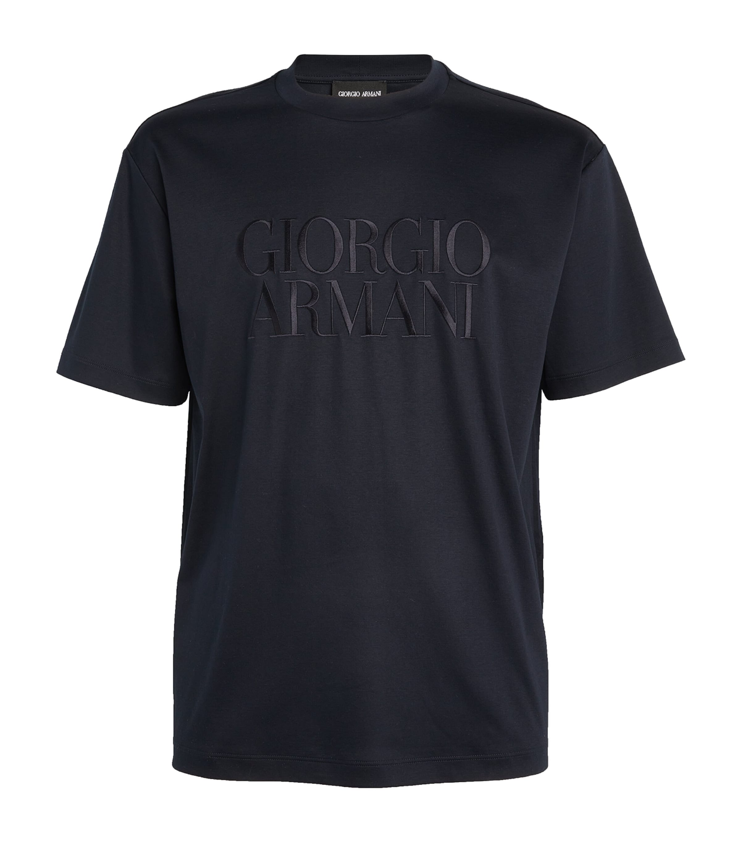 Shop Giorgio Armani Embroidered Logo T-shirt In Blue