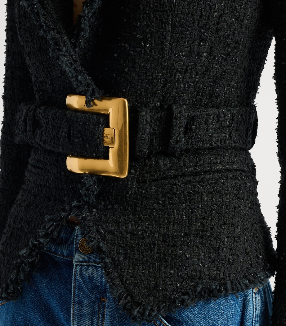 Balmain Womens Tweed Belted Blazer Noir Image 5