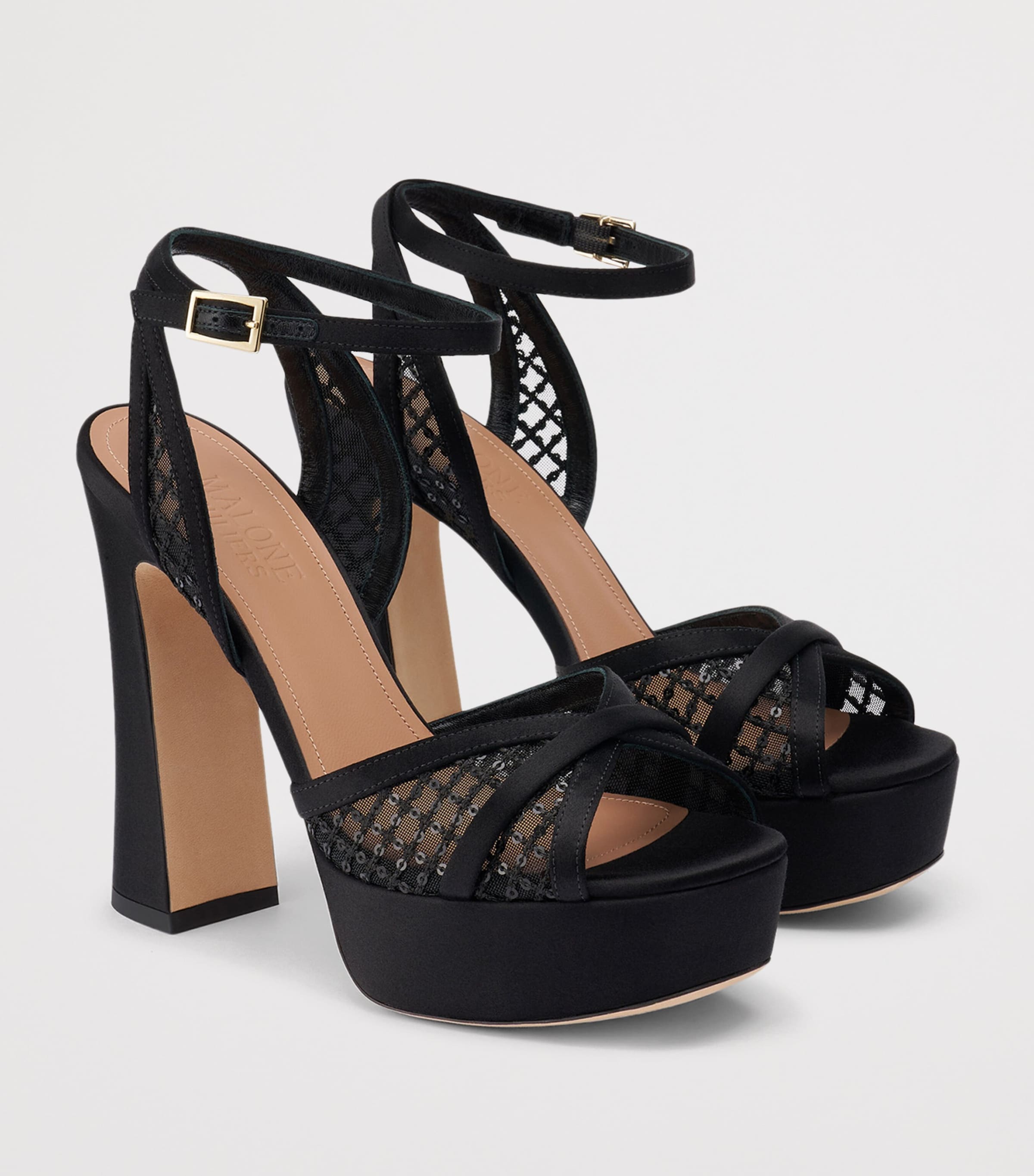 Malone Souliers Sequin Mesh Sylvie Platform Sandals 125 Black Image 3
