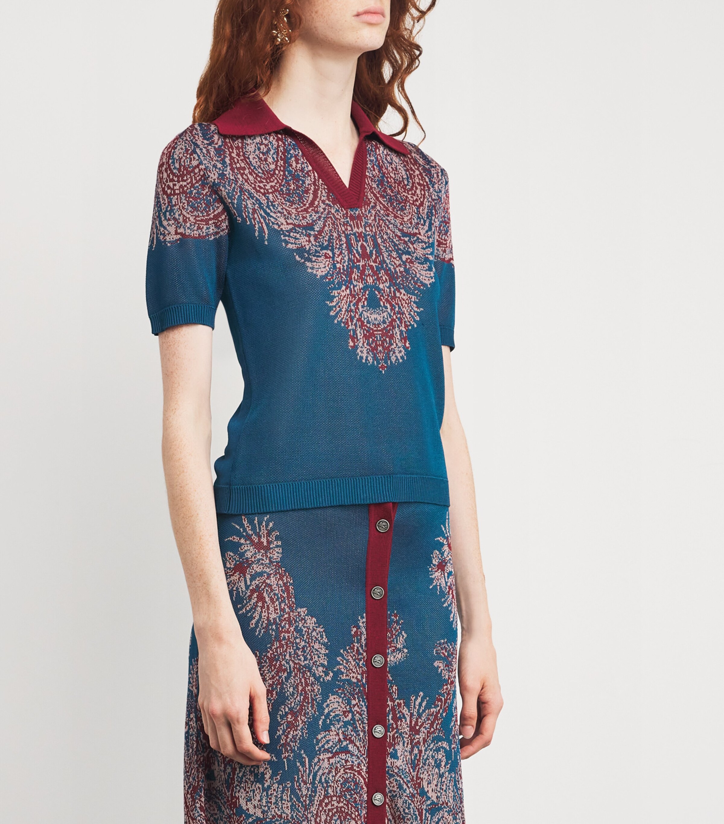 Etro Womens Jacquard Polo Sweater Image 4
