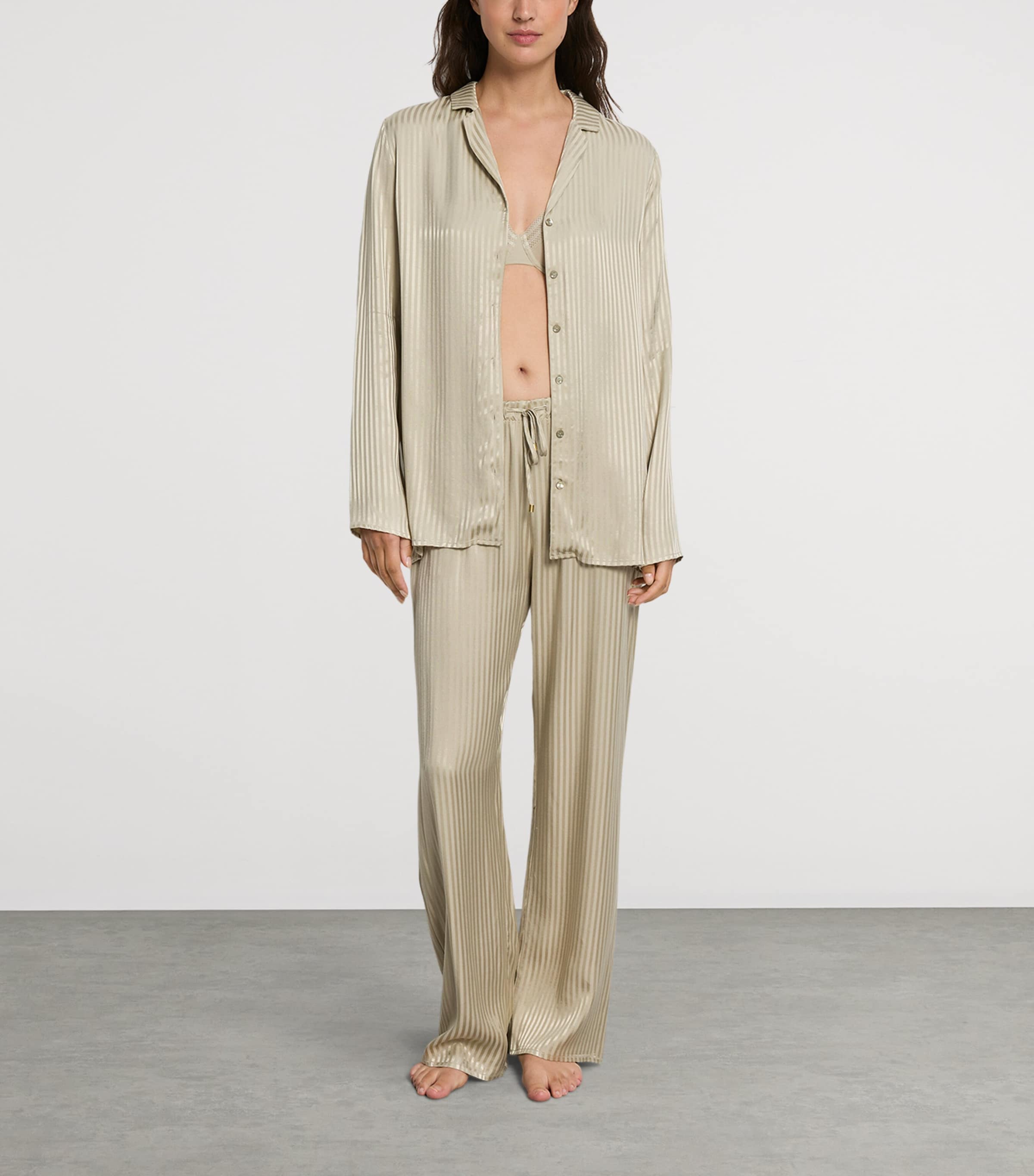 Hanro Womens Stripe Pyjama Bottoms Olive Stem Image 4