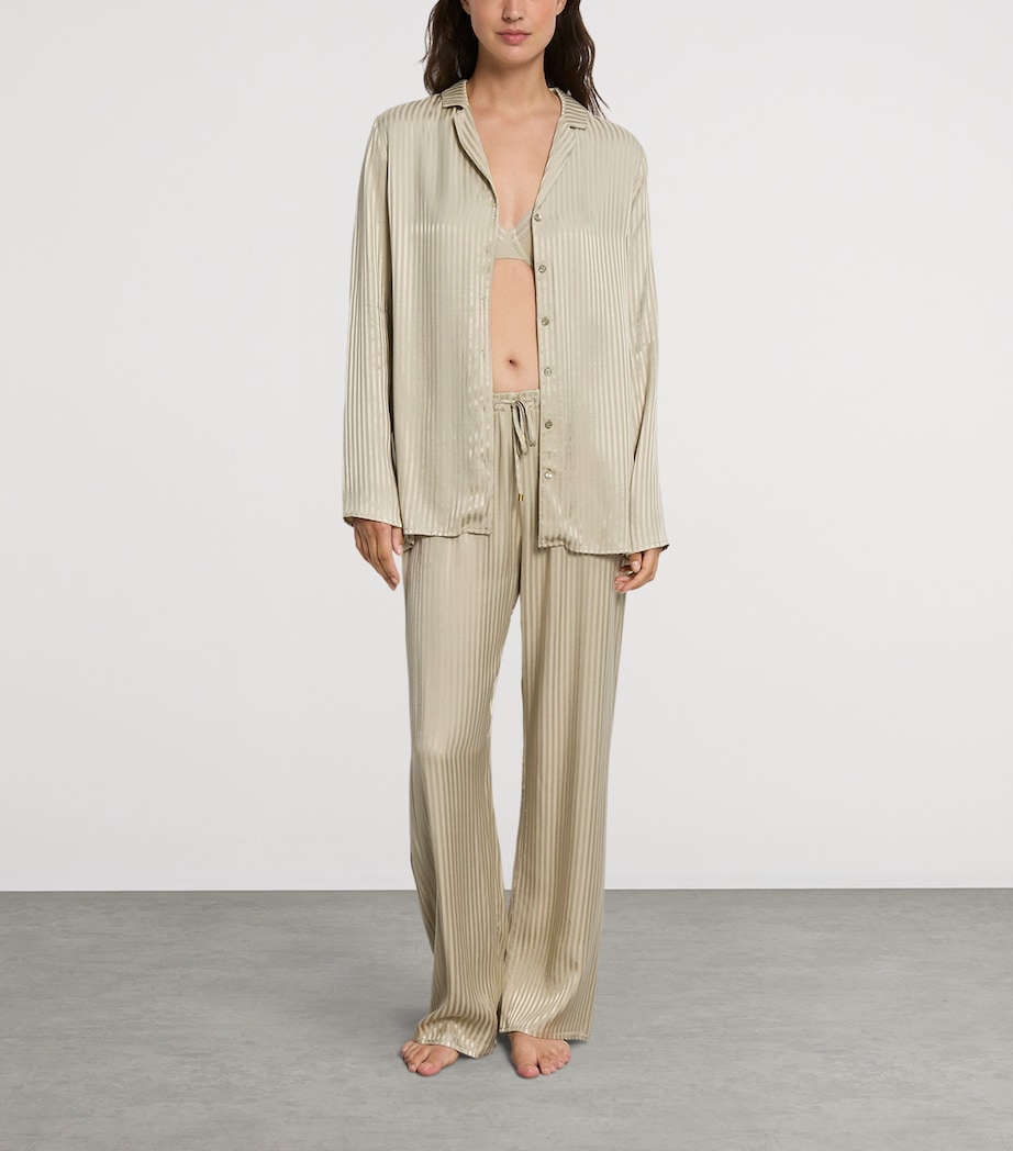 Hanro Womens Stripe Pyjama Bottoms Olive Stem Image 4