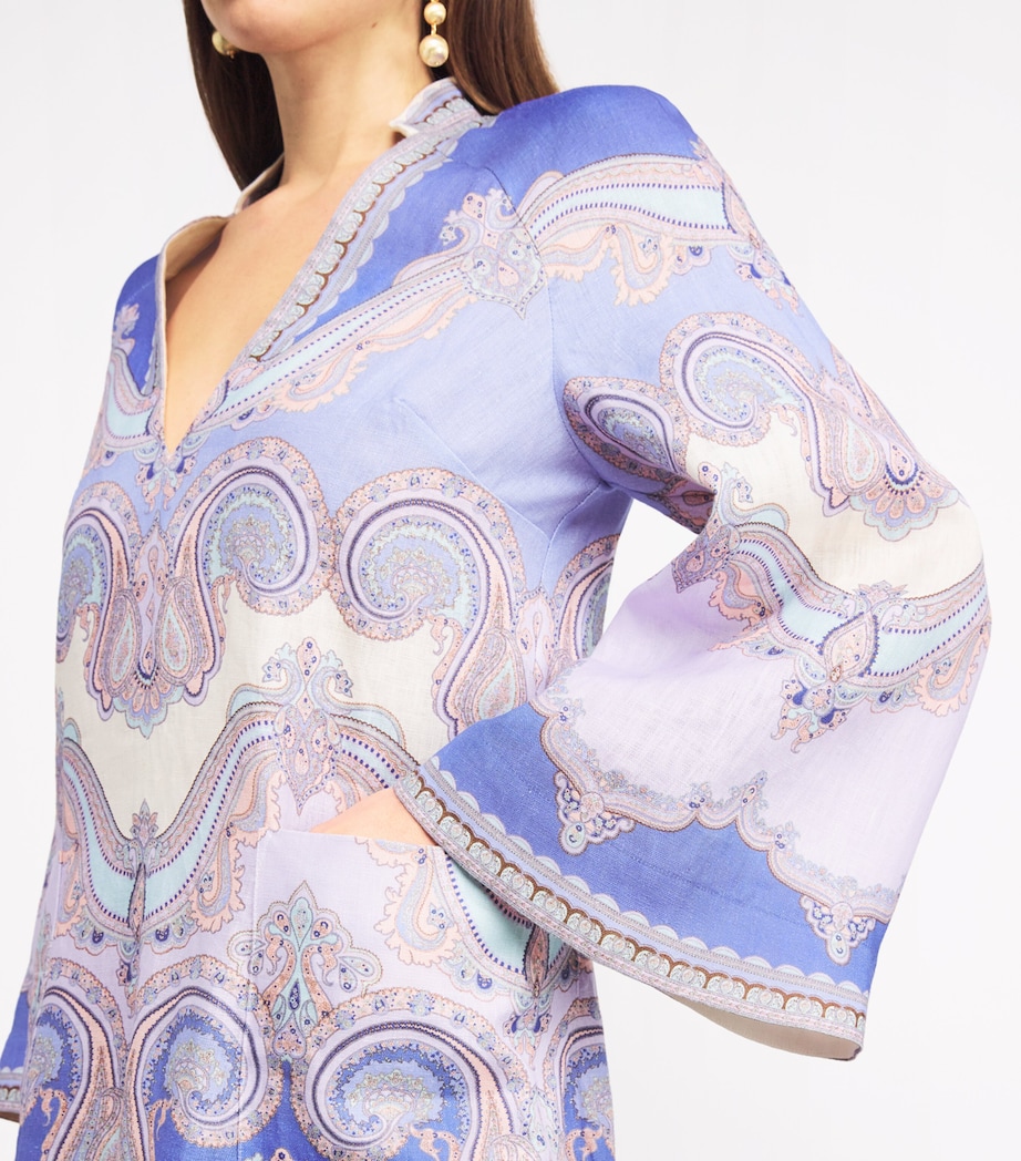 Linen V-Neck Kaftan Midi Dress CORNFLOWER PAISLEY Image 6