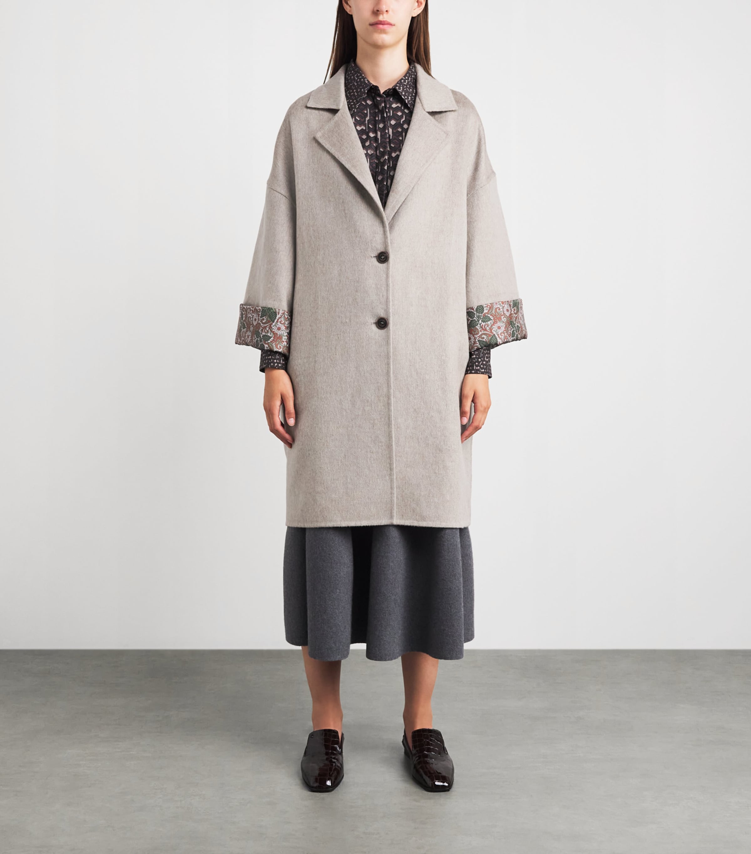 Colombo Womens Cashmere-Blend Trench Coat Beige/grey Image 4