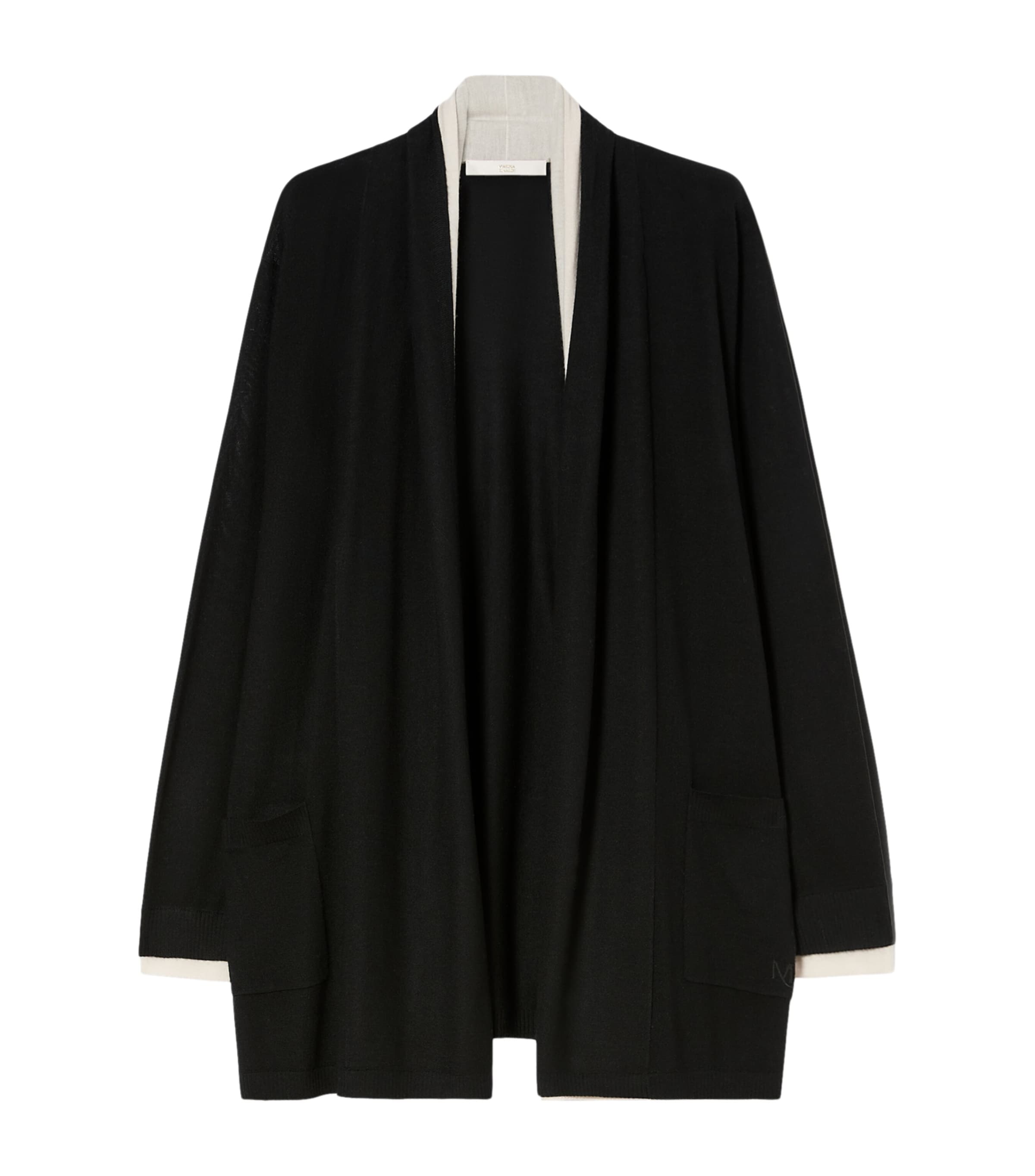 Marina Rinaldi Womens Wool-Silk Waterfall Cardigan Black White Image 1