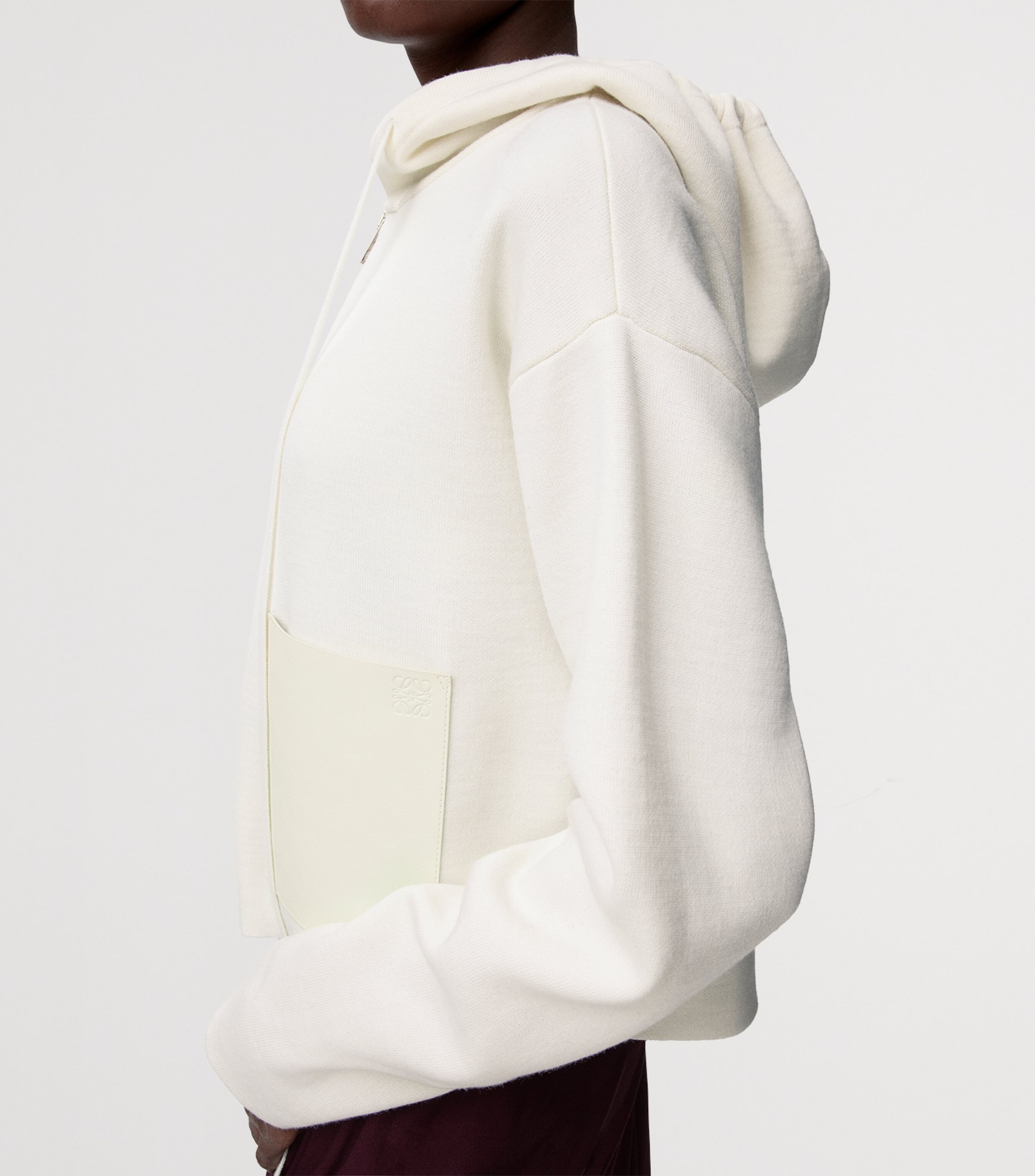 Wool Leather-Pocket Hoodie WHITE Image 5